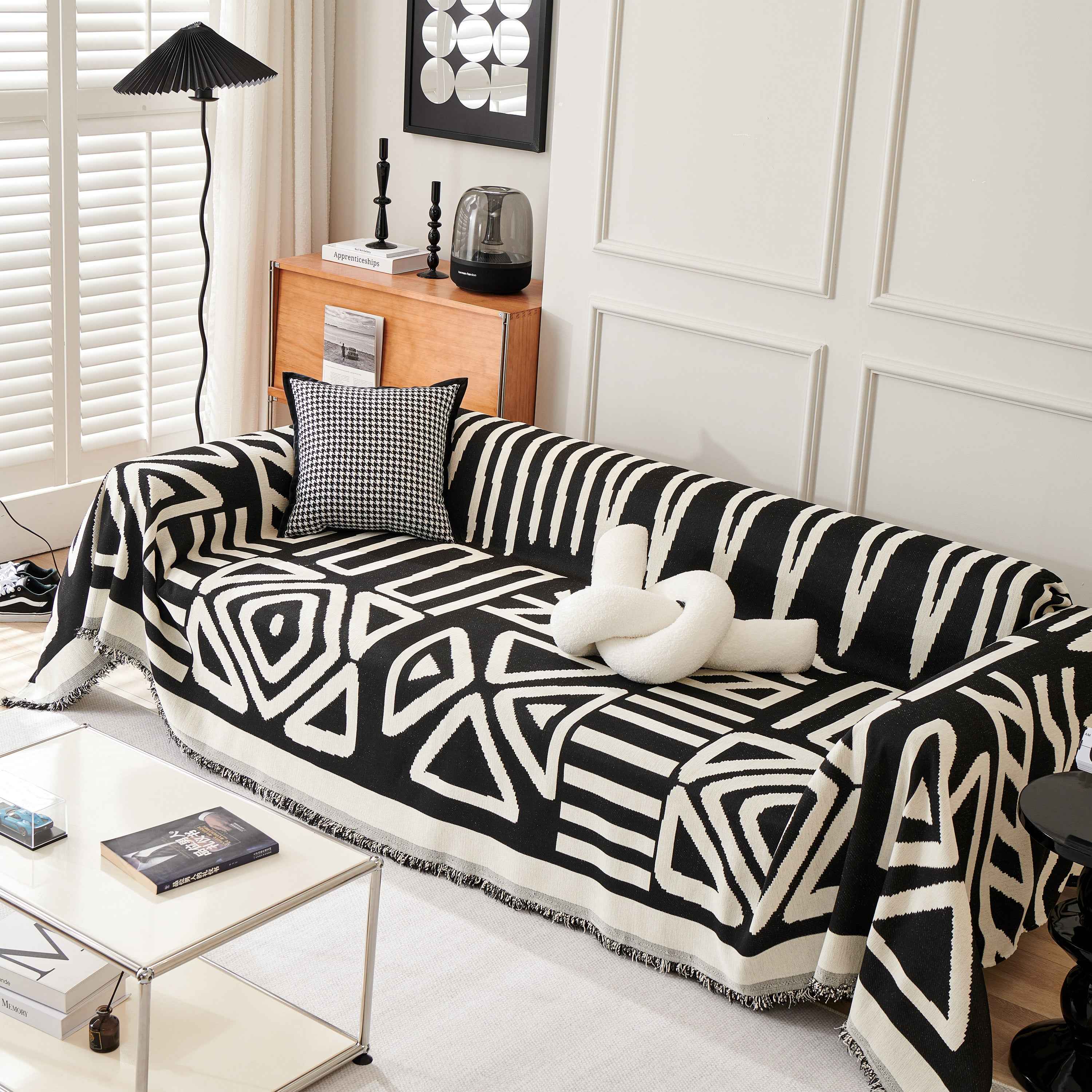 Chenille Geometric Sofa Throw Blanket, Boho Washable Furniture Throw Covers for Sofa