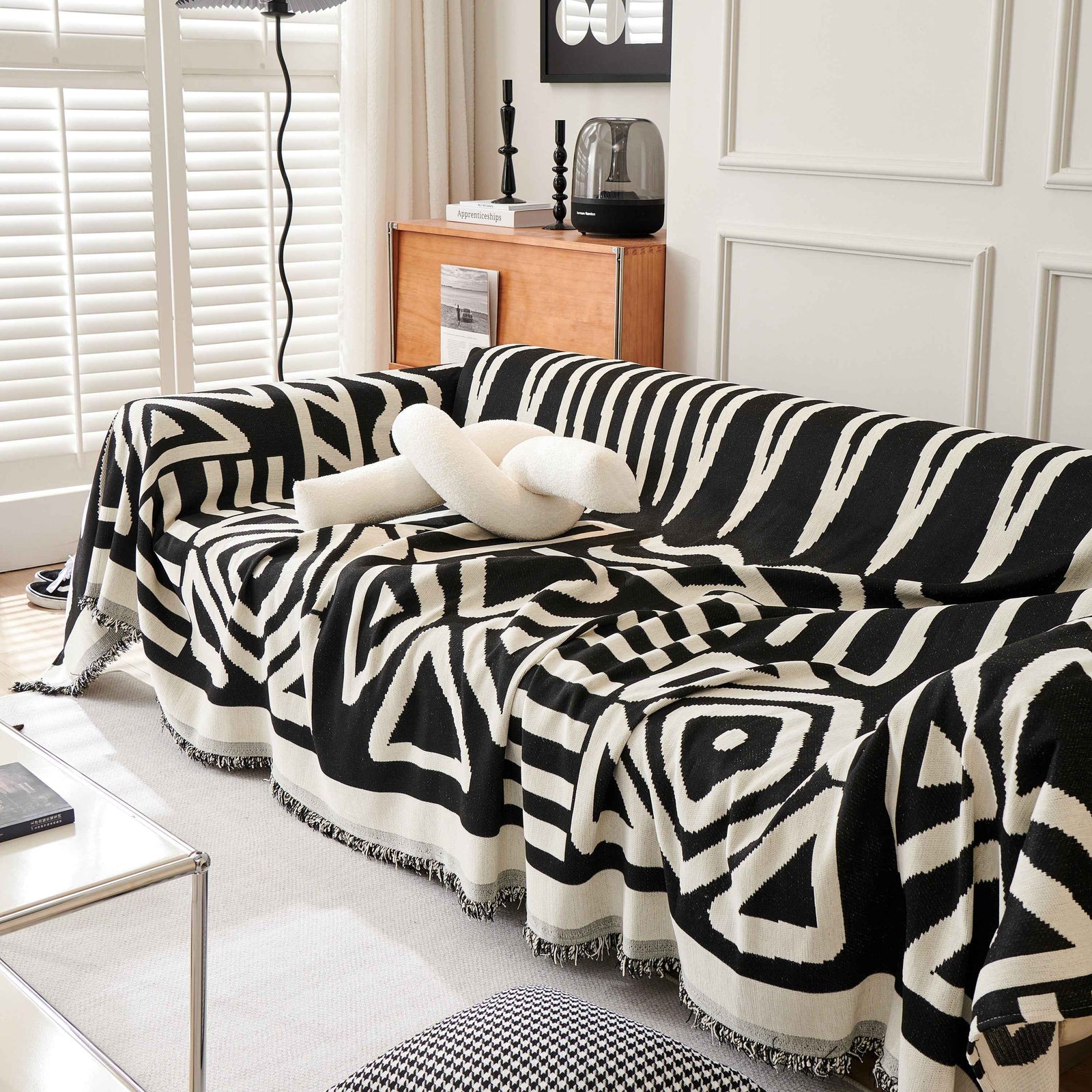 Chenille Geometric Sofa Throw Blanket, Boho Washable Furniture Throw Covers for Sofa