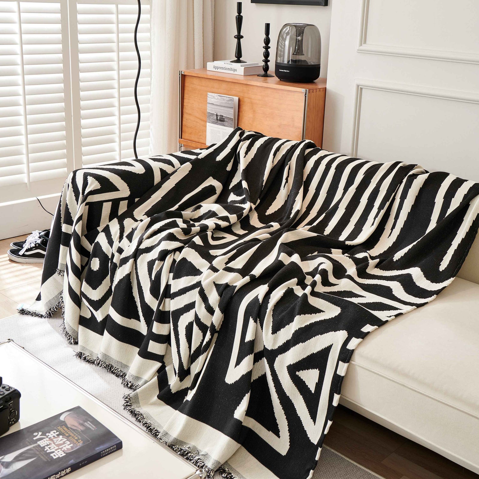 Chenille Geometric Sofa Throw Blanket, Boho Washable Furniture Throw Covers for Sofa