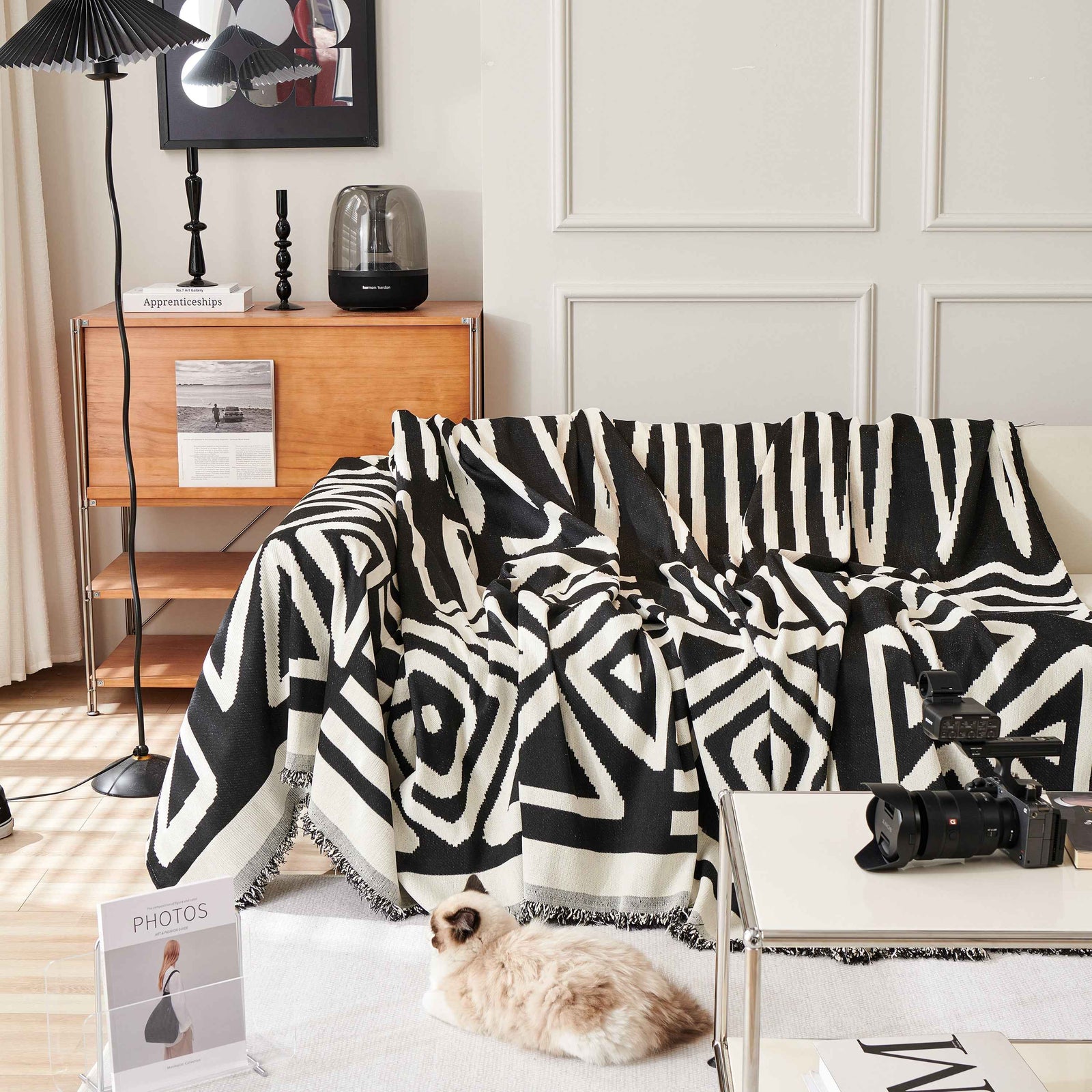 Chenille Geometric Sofa Throw Blanket, Boho Washable Furniture Throw Covers for Sofa