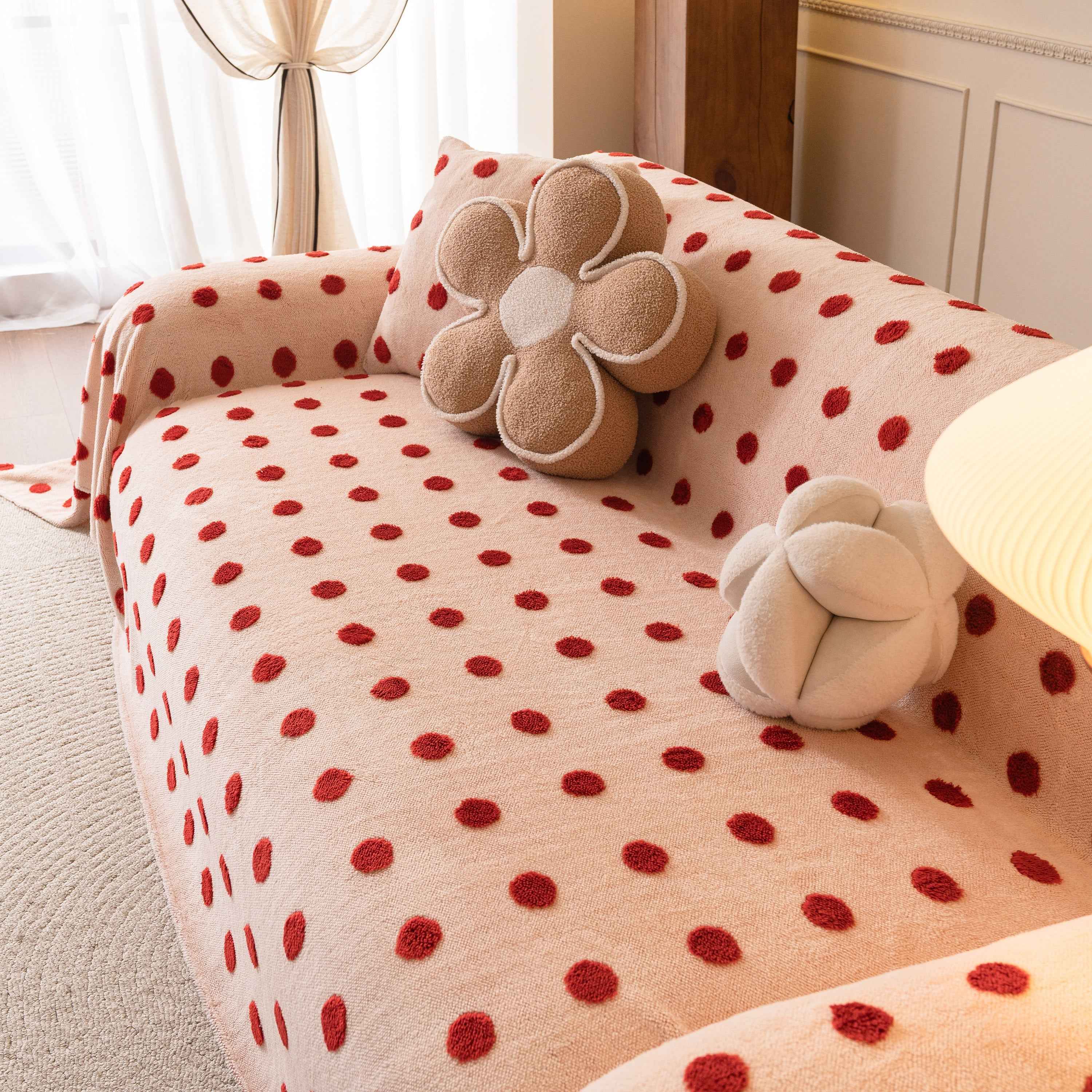 Plush Fleece Sofa Cover Throw, Soft Textured Polka Dot Couch Protector Blanket for Pets