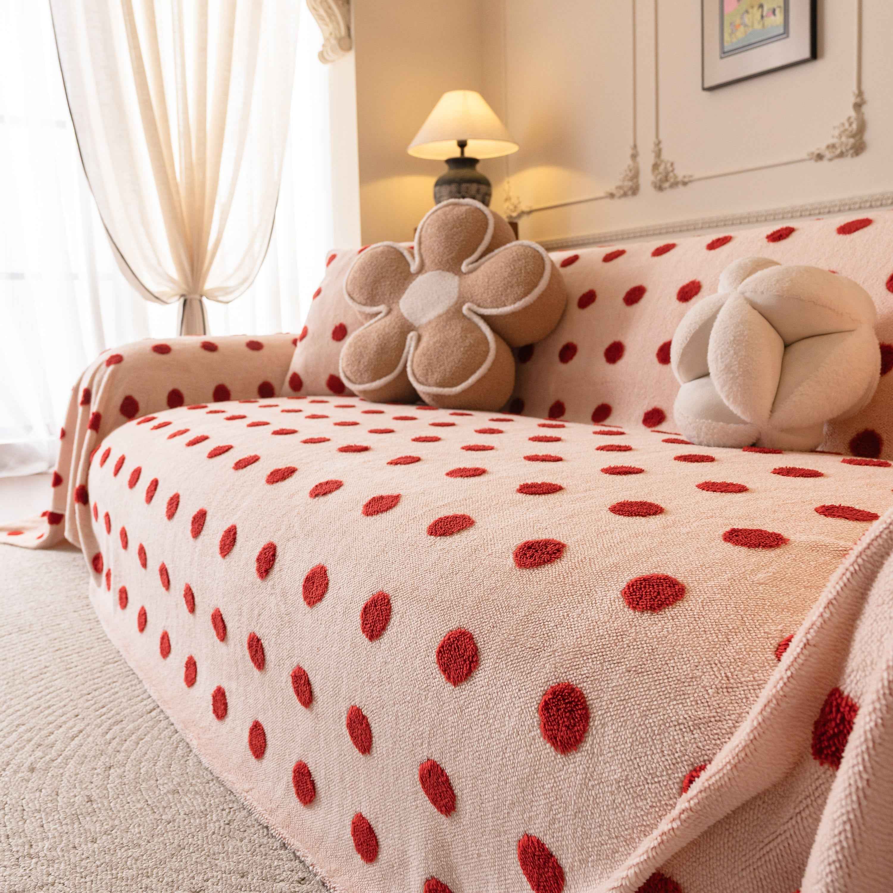 Plush Fleece Sofa Cover Throw, Soft Textured Polka Dot Couch Protector Blanket for Pets