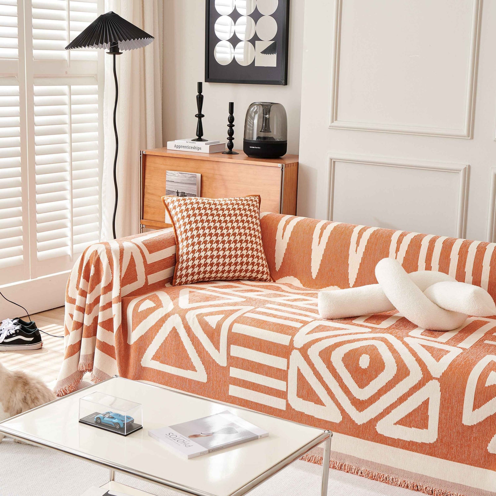 Chenille Geometric Sofa Throw Blanket, Boho Washable Furniture Throw Covers for Sofa