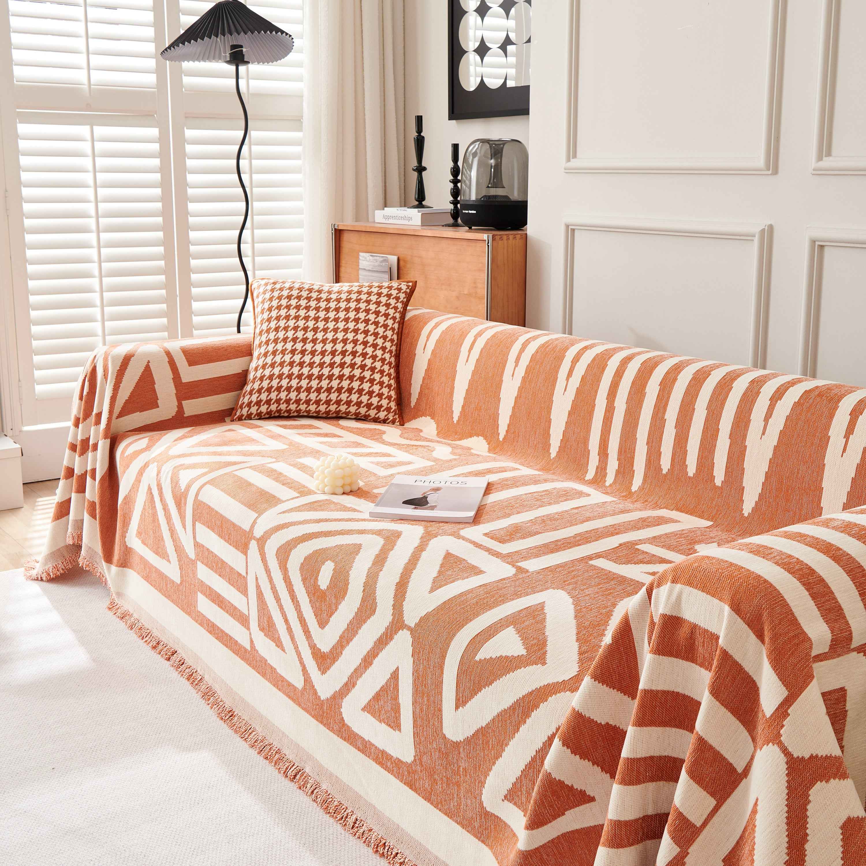 Chenille Geometric Sofa Throw Blanket, Boho Washable Furniture Throw Covers for Sofa