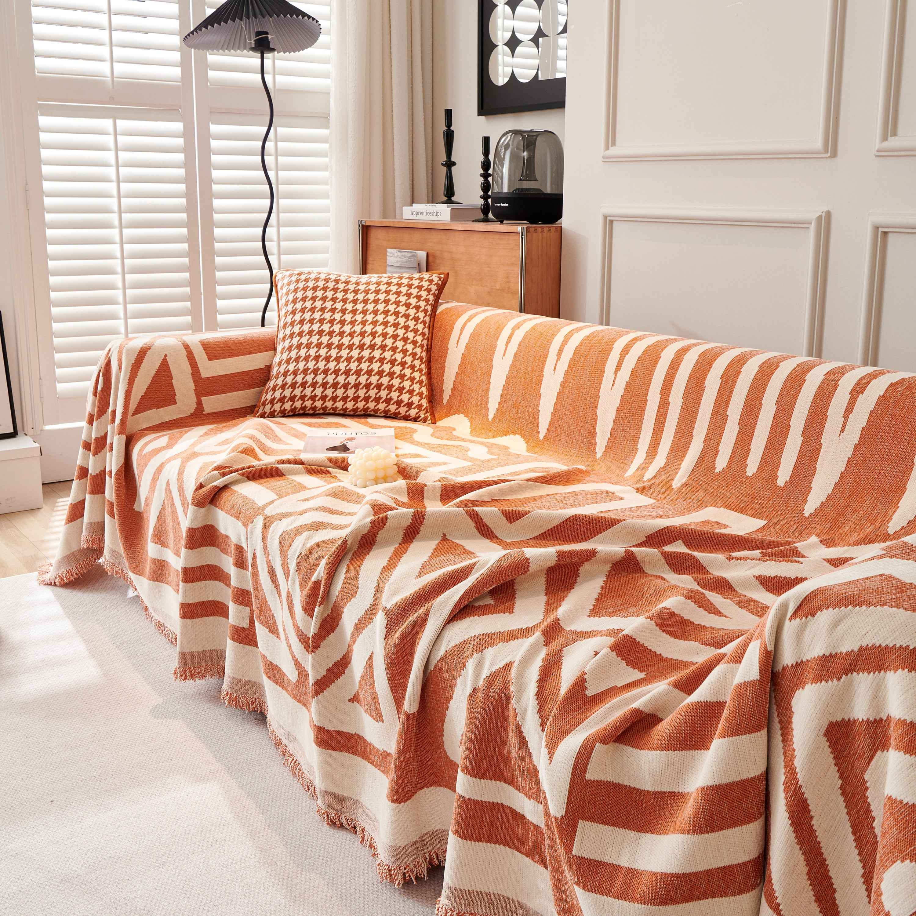 Chenille Geometric Sofa Throw Blanket, Boho Washable Furniture Throw Covers for Sofa