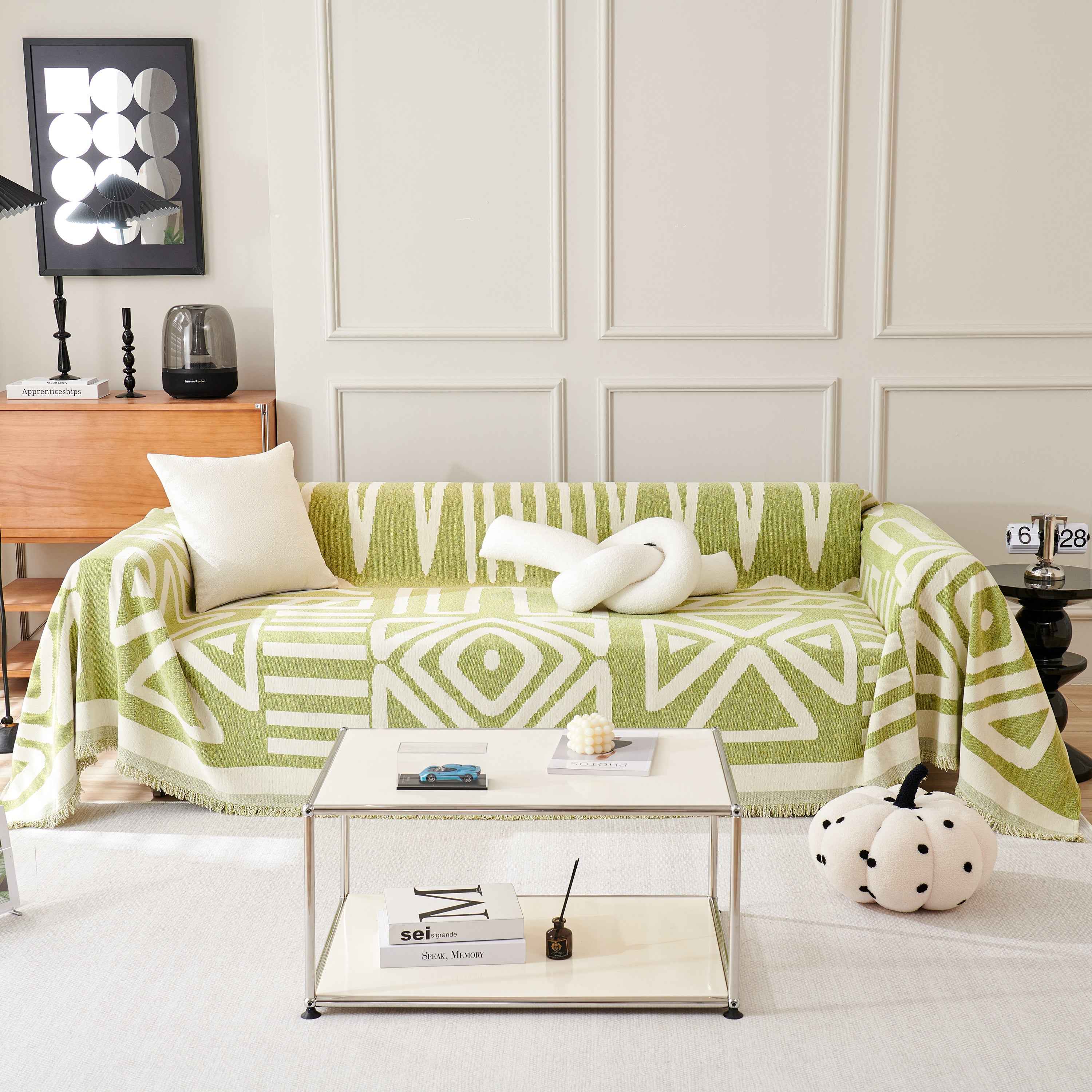 Chenille Geometric Sofa Throw Blanket, Boho Washable Furniture Throw Covers for Sofa