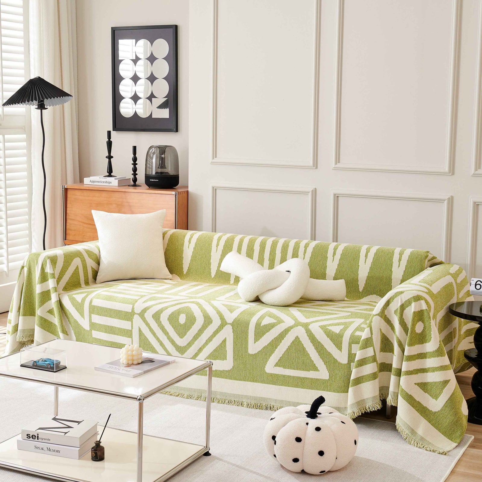 Chenille Geometric Sofa Throw Blanket, Boho Washable Furniture Throw Covers for Sofa