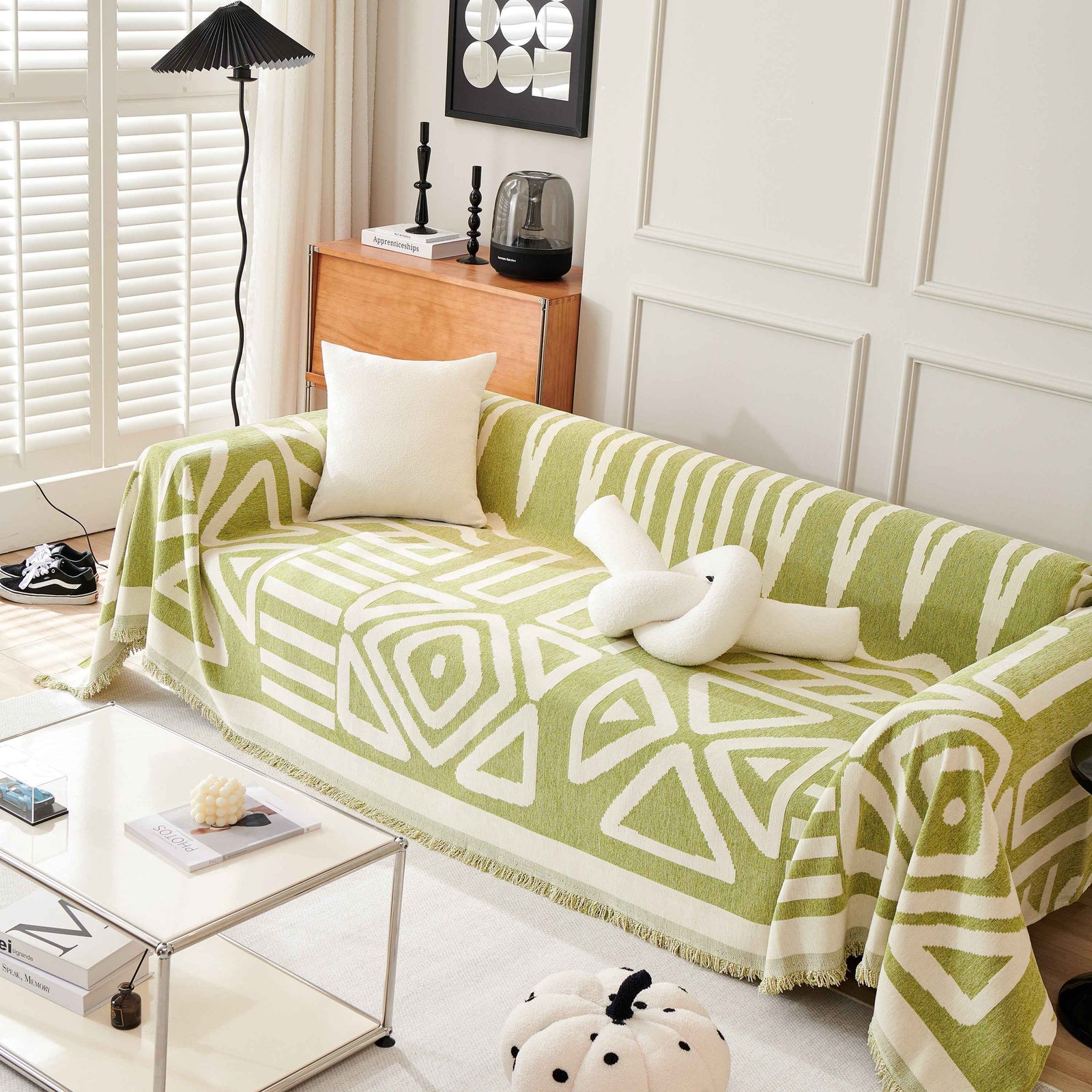 Chenille Geometric Sofa Throw Blanket, Boho Washable Furniture Throw Covers for Sofa