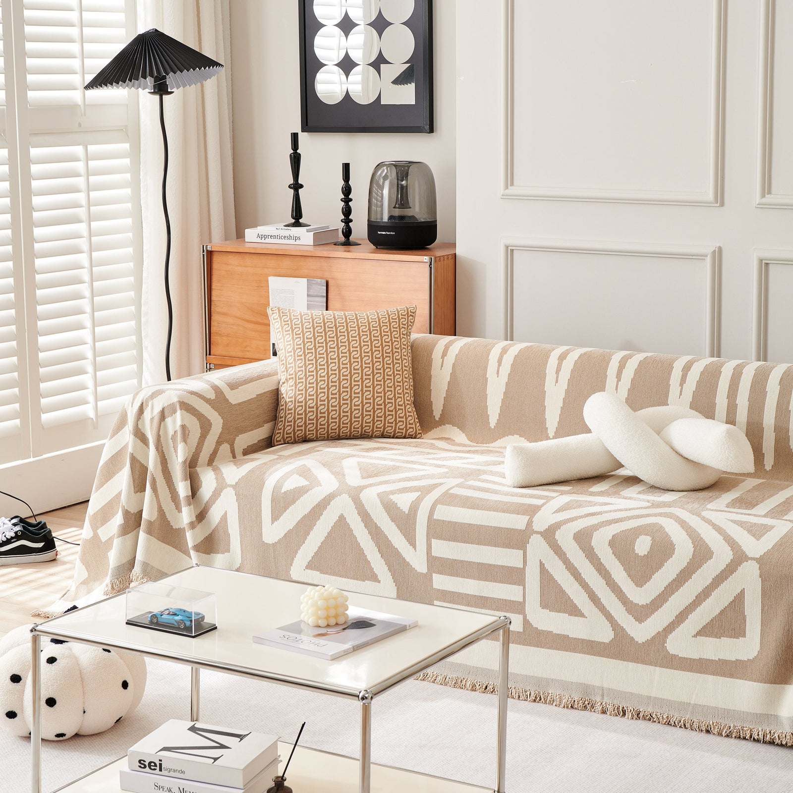 Chenille Geometric Sofa Throw Blanket, Boho Washable Furniture Throw Covers for Sofa
