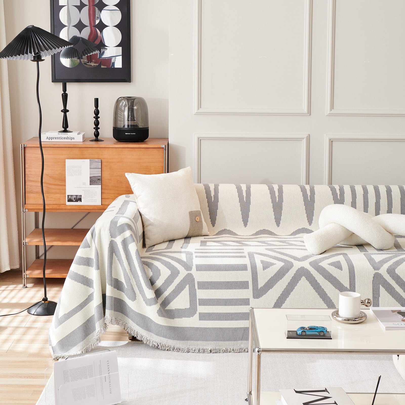 Chenille Geometric Sofa Throw Blanket, Boho Washable Furniture Throw Covers for Sofa