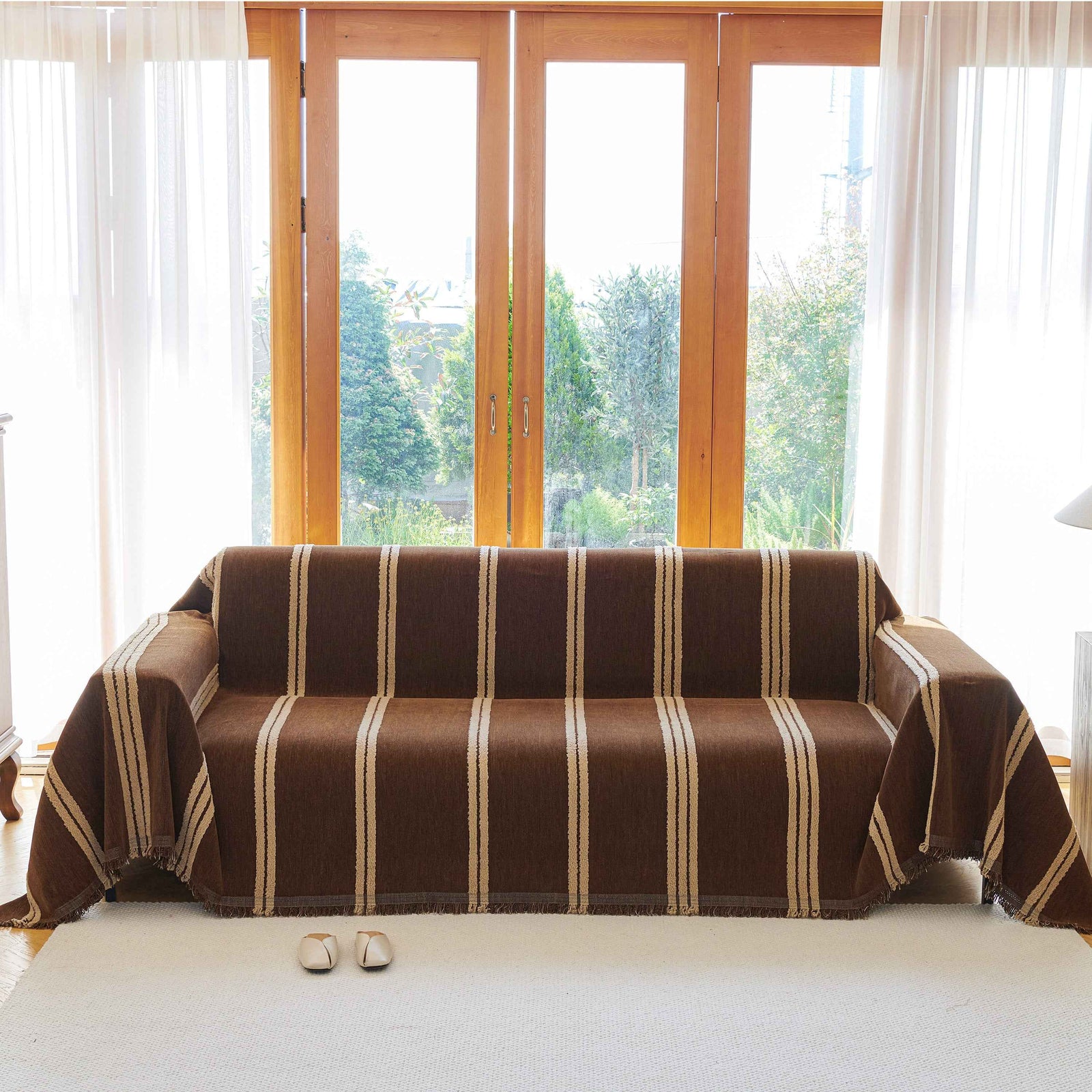 Textural Striped Chenille Sofa Covers, Boho Washable Decor Sofa Blankets Covers