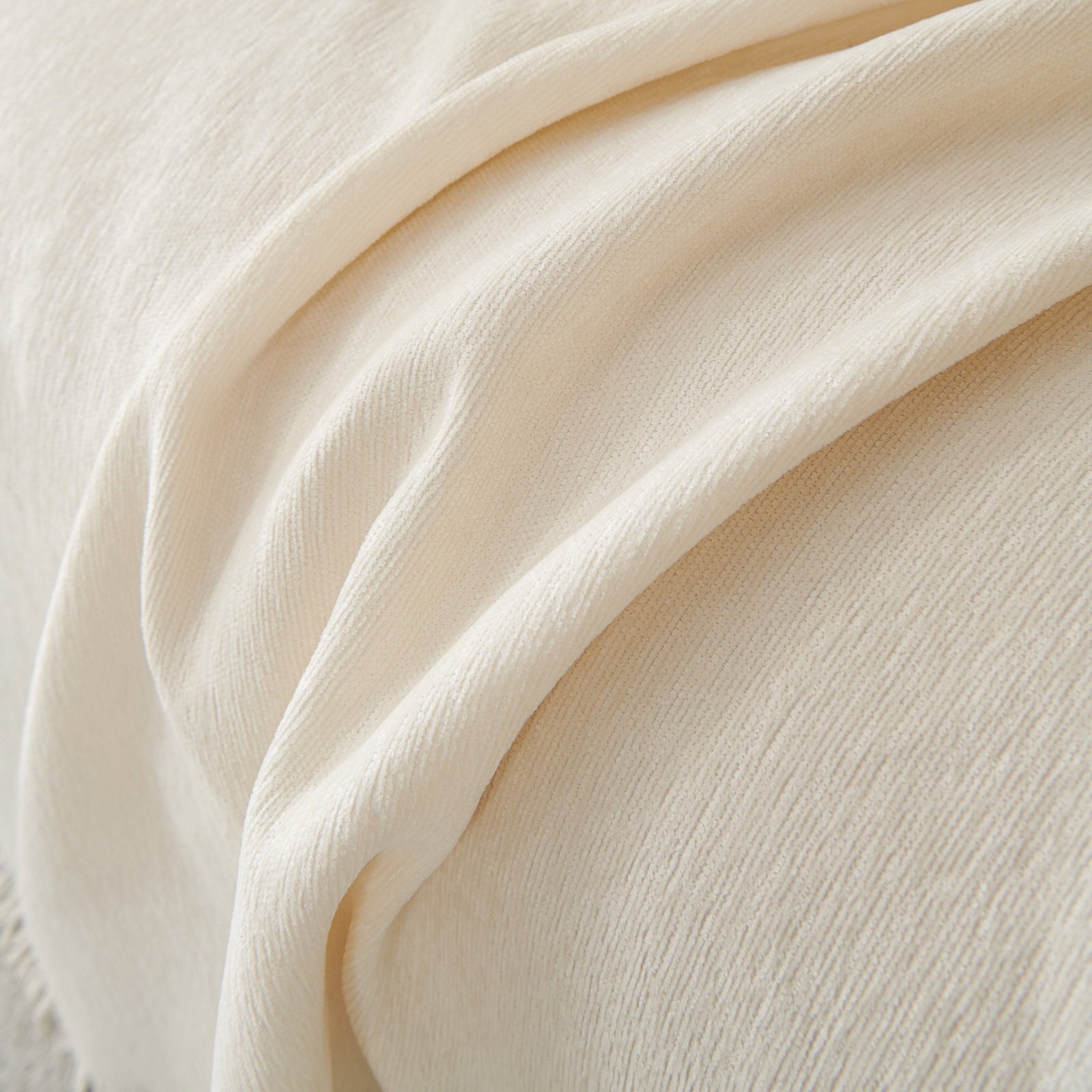 Solid Color Chenille Sofa Throw Blanket, Cozy & Easy Care Fringed Furniture Protector