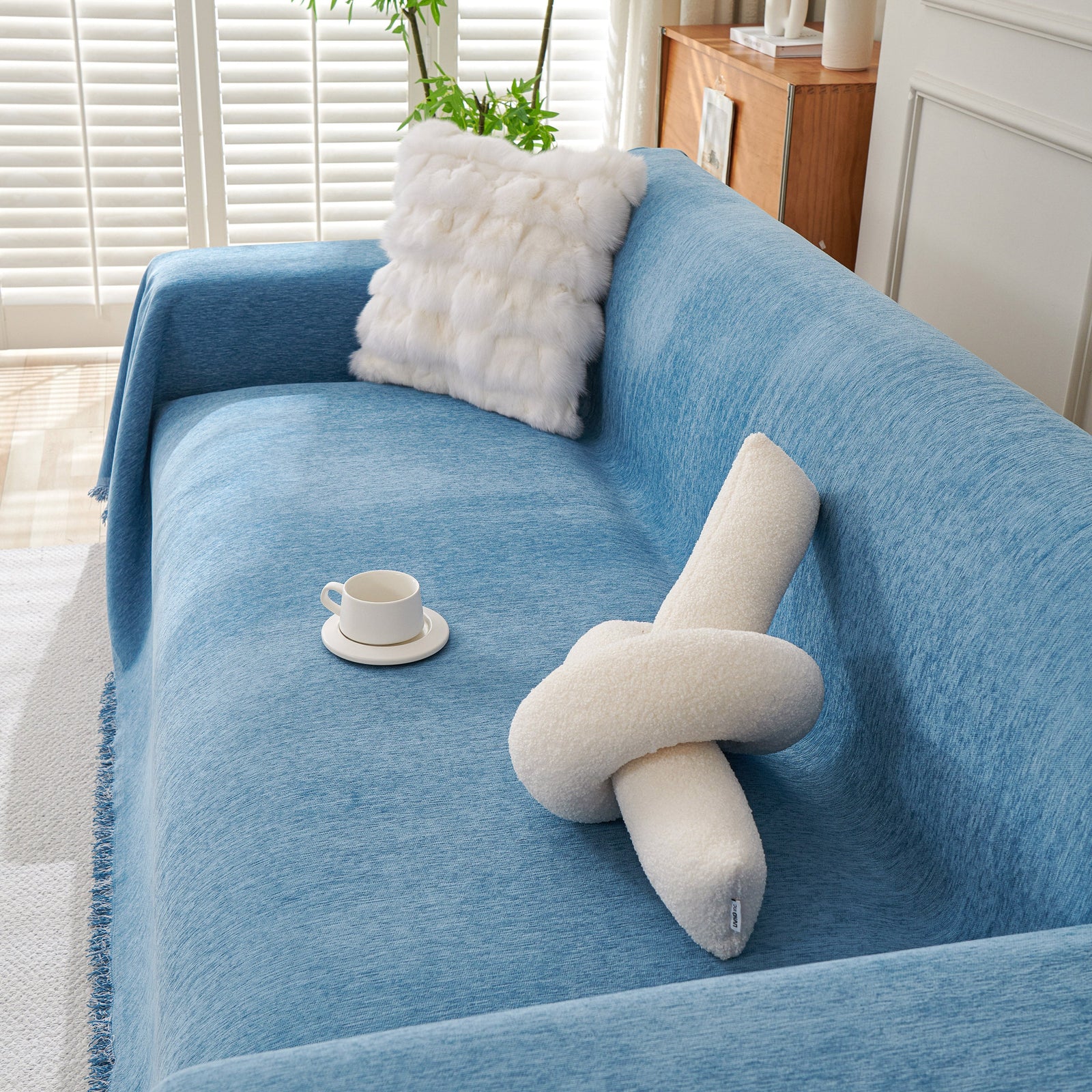 Solid Color Chenille Sofa Throw Blanket, Cozy & Easy Care Fringed Furniture Protector