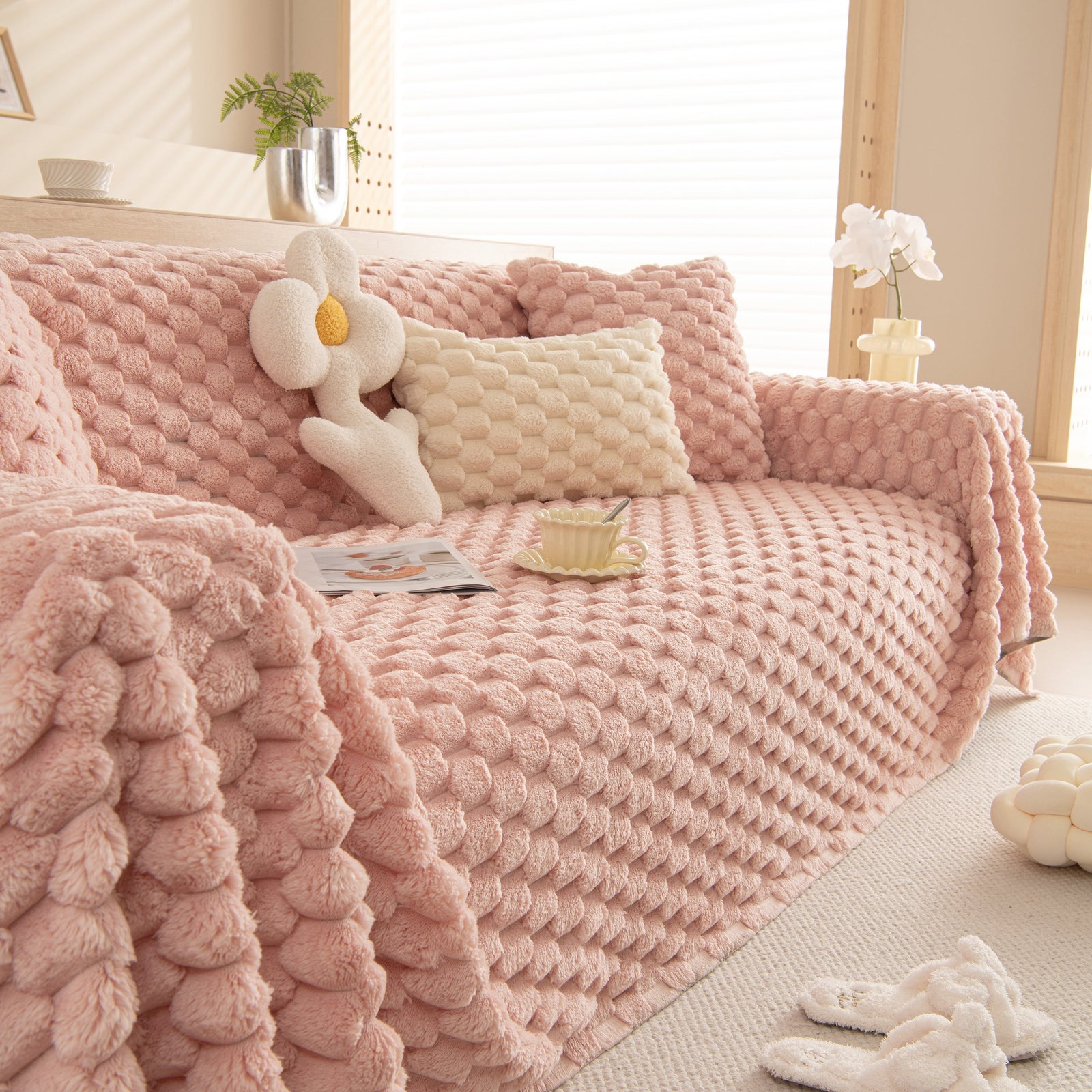Thick Plush Faux Fur Couch Cover Blanket Warm Fuzzy Blanket Couch Protector for Winter
