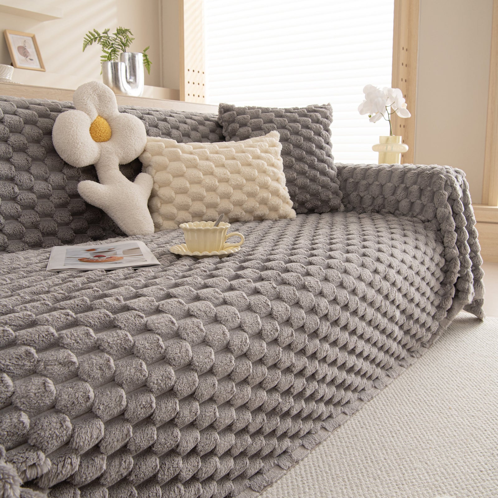 Thick Plush Faux Fur Couch Cover Blanket Warm Fuzzy Blanket Couch Protector for Winter