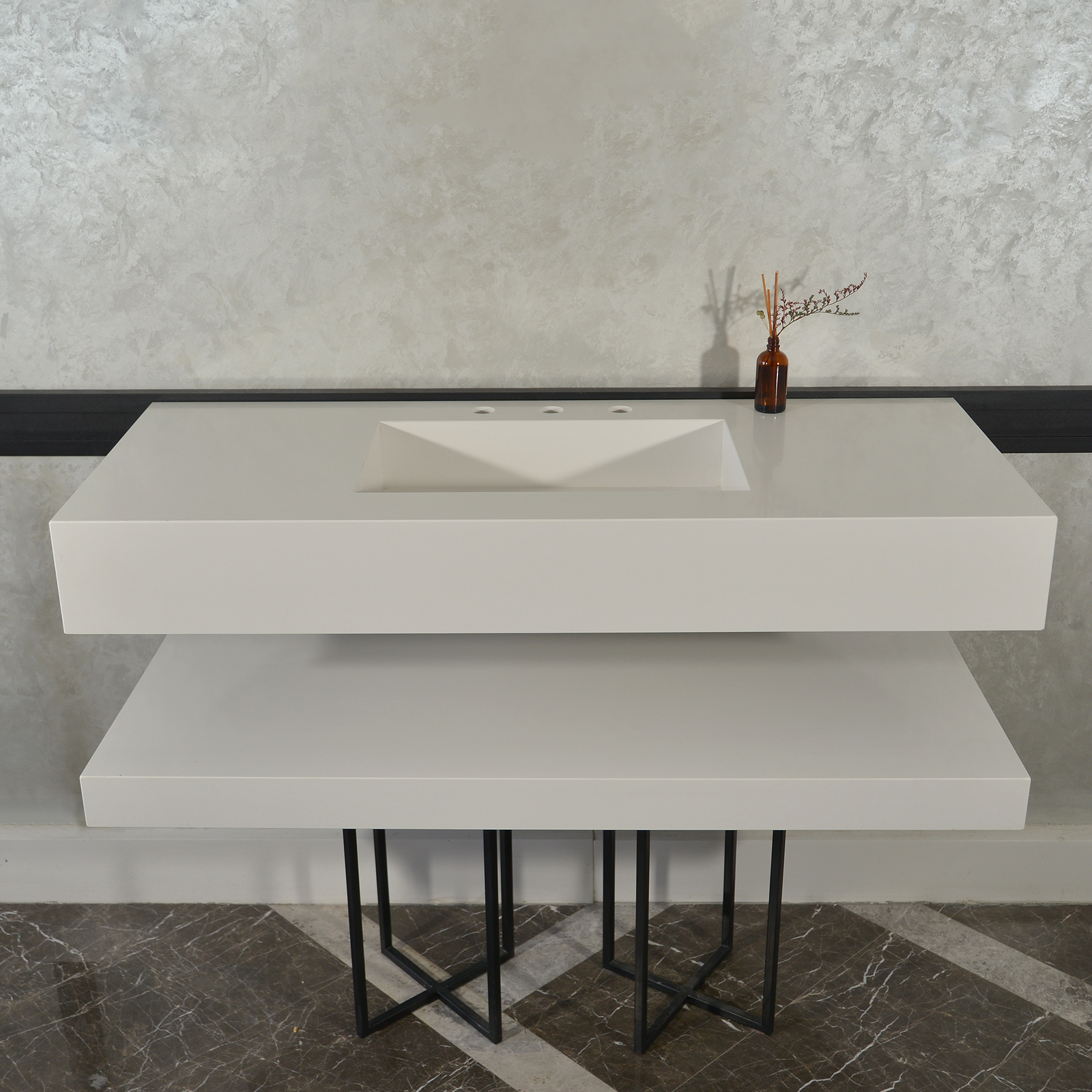 Handcrafted Custom Quartz Sink With Shielf (Qu-116)