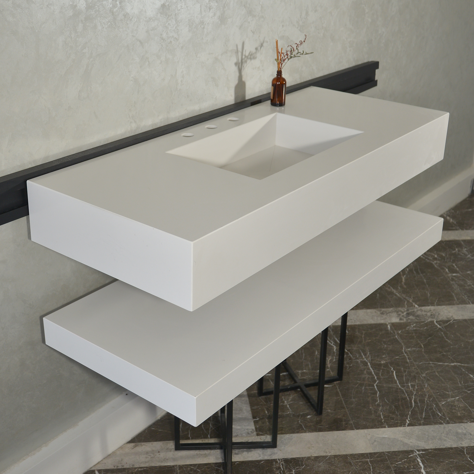 Handcrafted Custom Quartz Sink With Shielf (Qu-116)