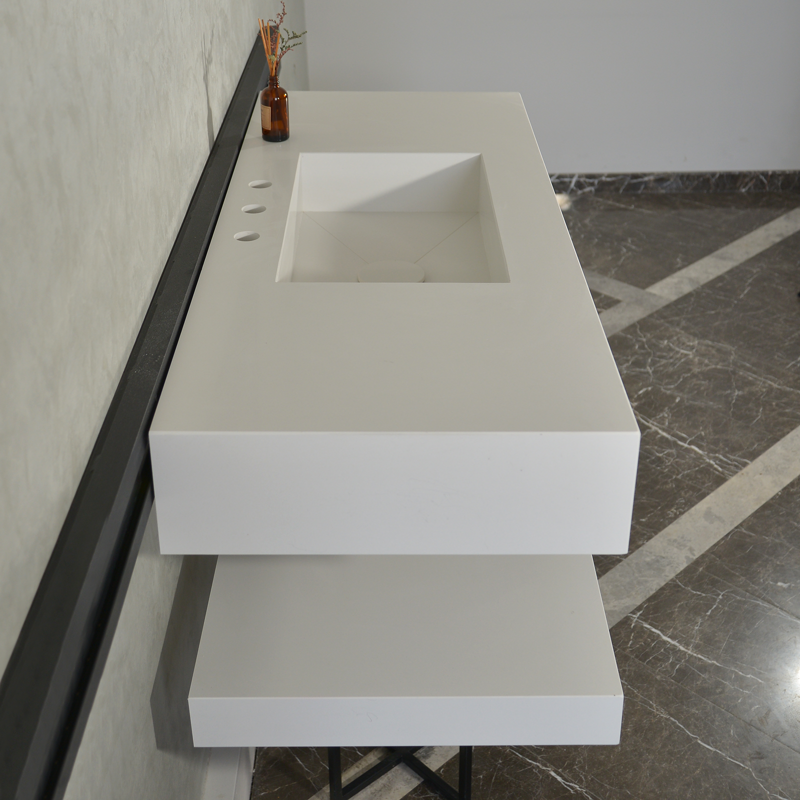 Handcrafted Custom Quartz Sink With Shielf (Qu-116)