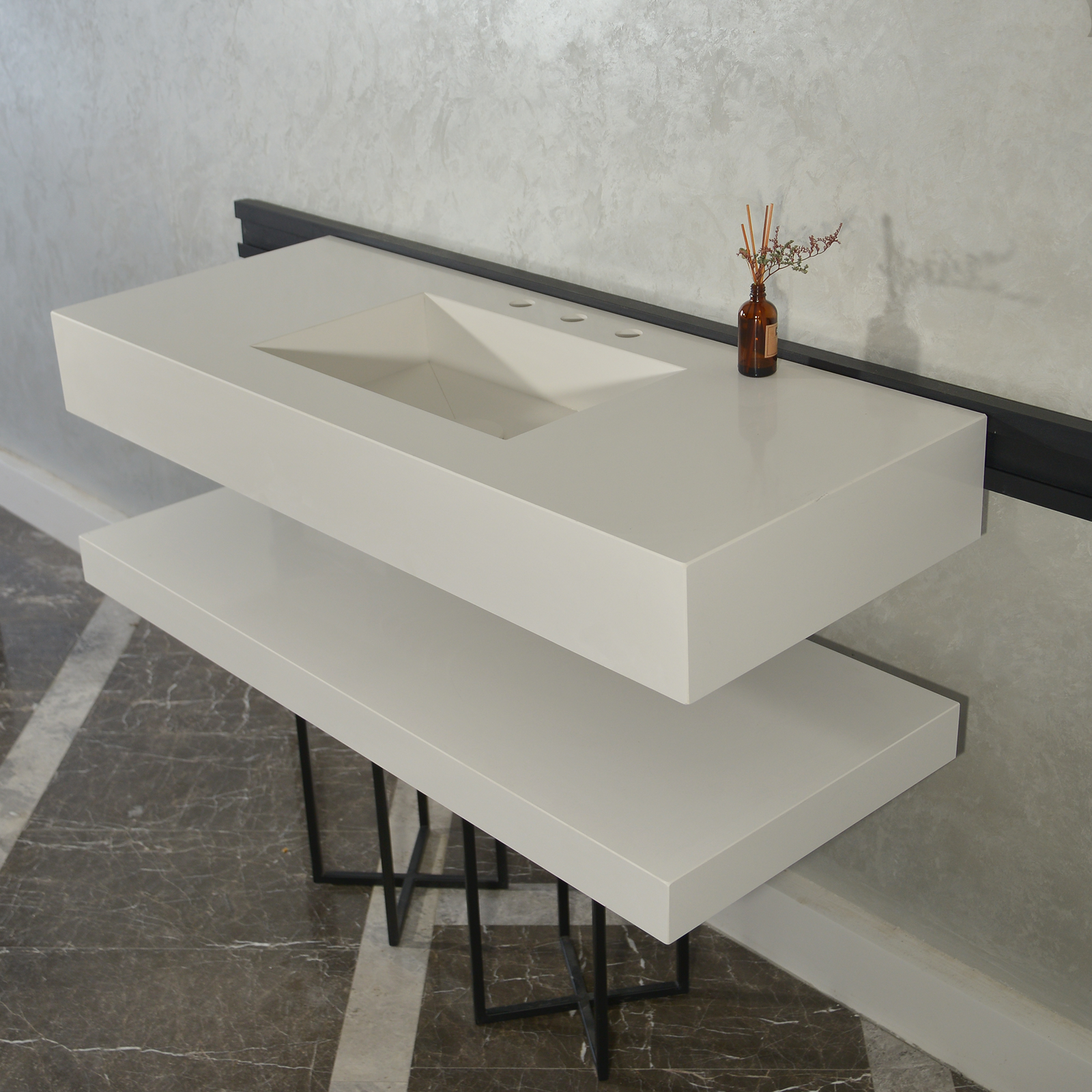 Handcrafted Custom Quartz Sink With Shielf (Qu-116)