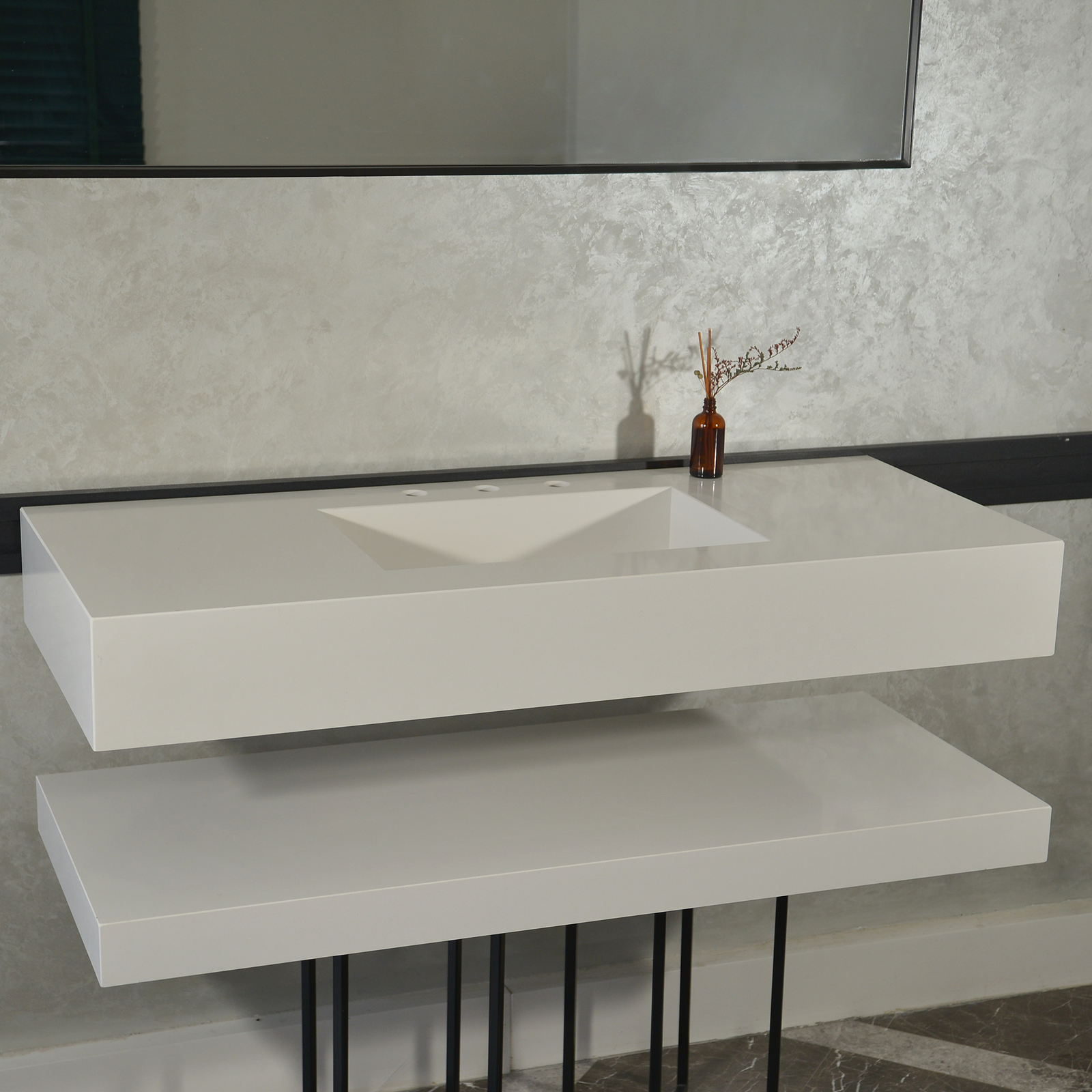 Handcrafted Custom Quartz Sink With Shielf (Qu-116)