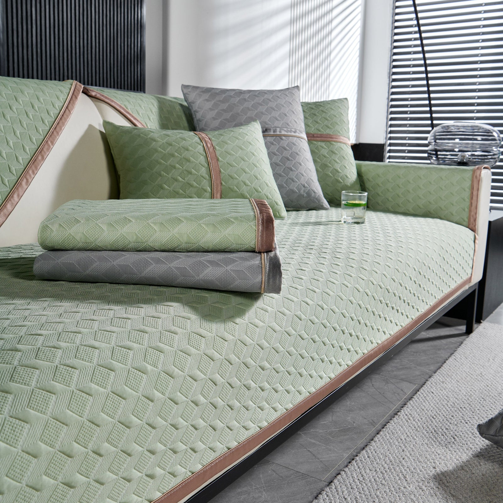 Geometric 3D Sofa Cover, Non-Slip Couch Protector for Seat, Backrest & Armrest