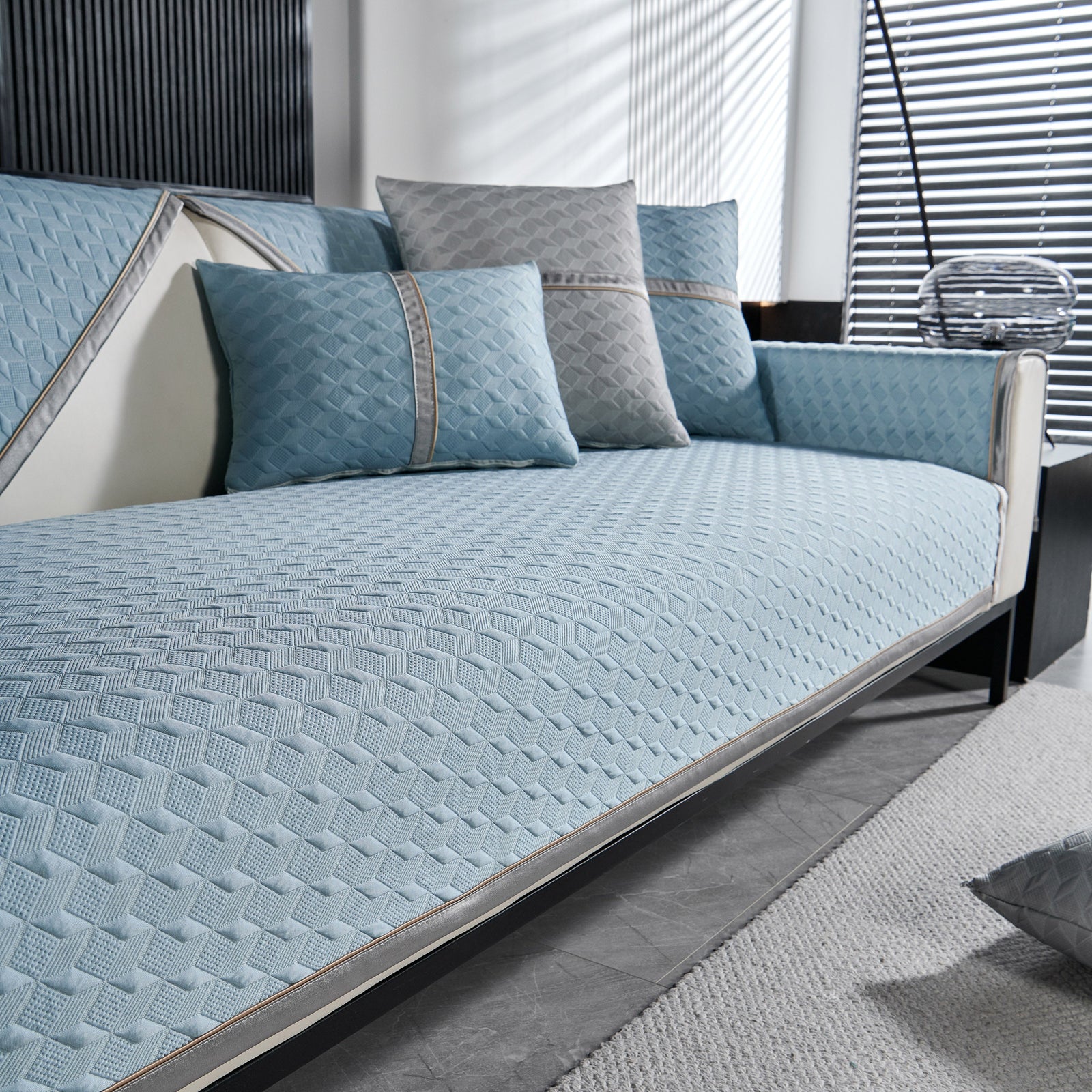 Geometric 3D Sofa Cover, Non-Slip Couch Protector for Seat, Backrest & Armrest