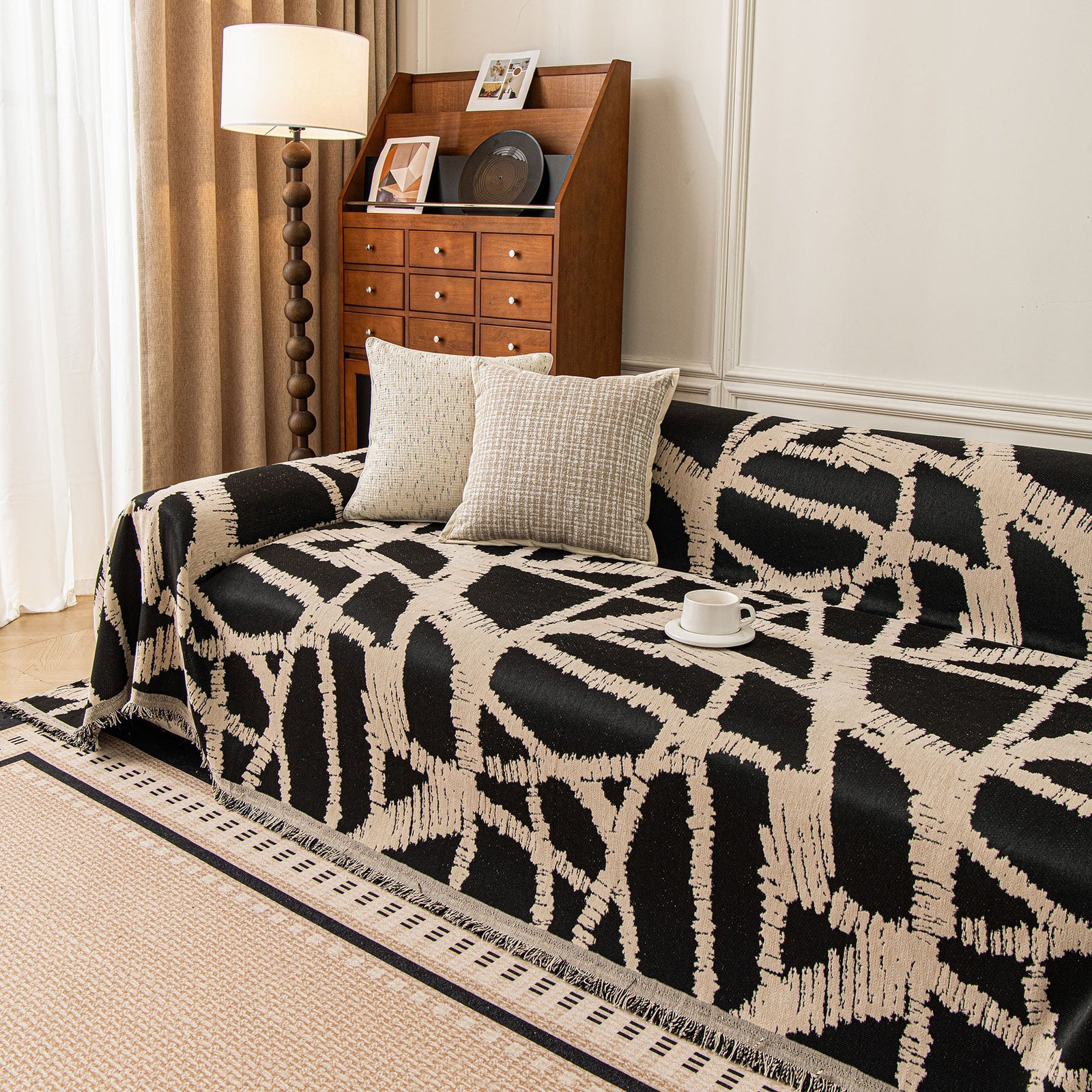 Modern Chenille Bold Abstract Pattern Sofa Cover, Artistic Decorative Furniture Cover