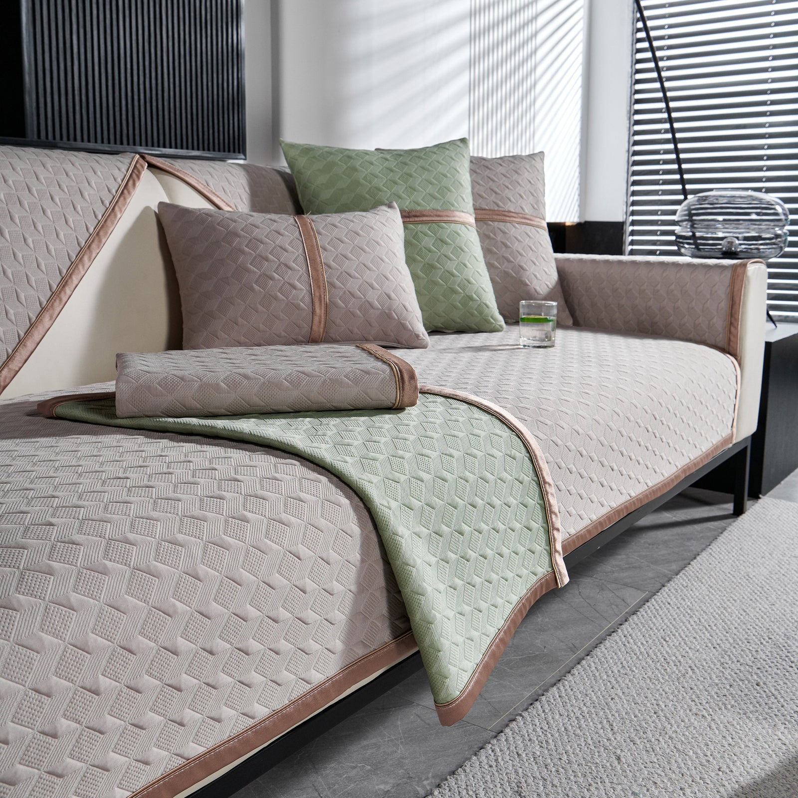 Geometric 3D Sofa Cover, Non-Slip Couch Protector for Seat, Backrest & Armrest