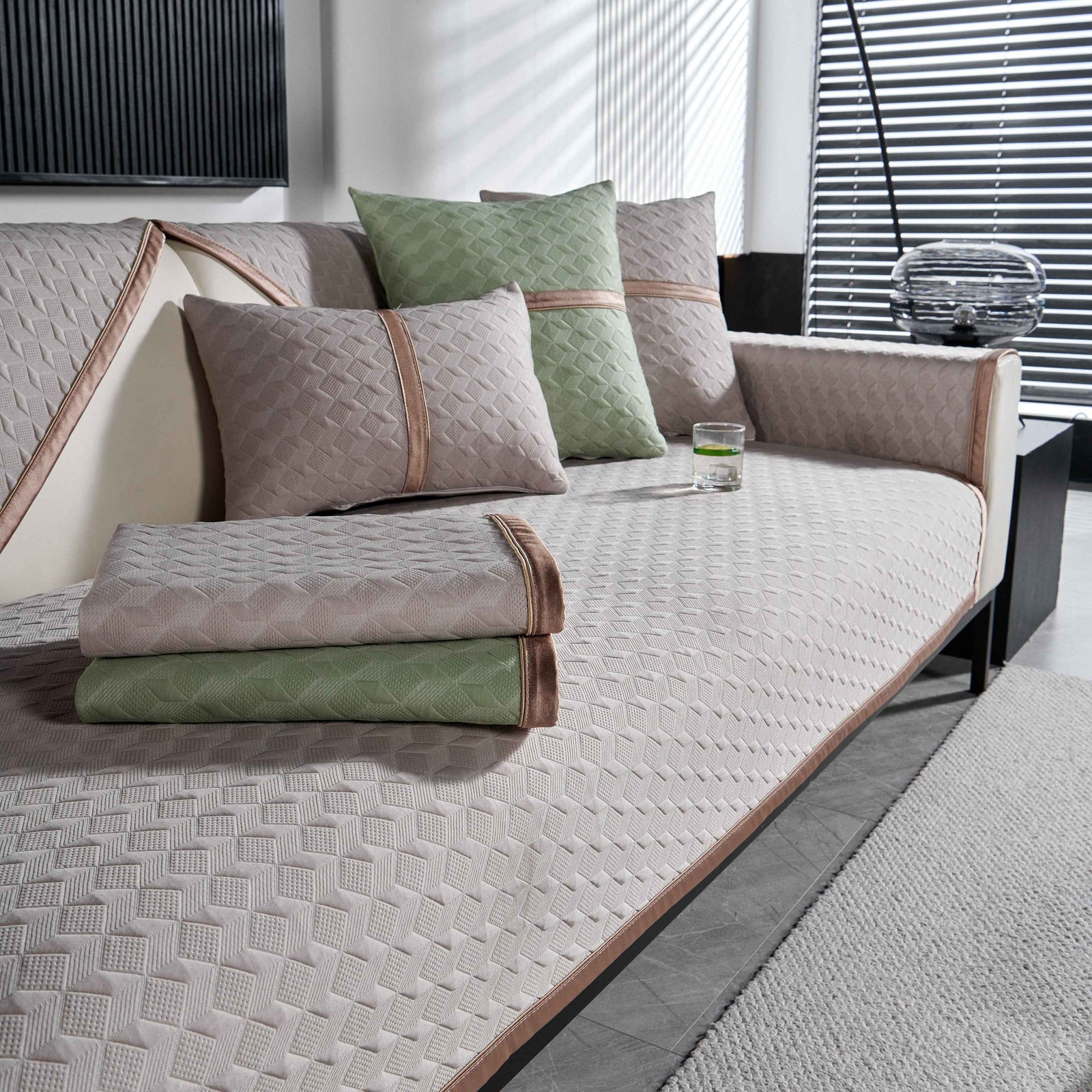 Geometric 3D Sofa Cover, Non-Slip Couch Protector for Seat, Backrest & Armrest