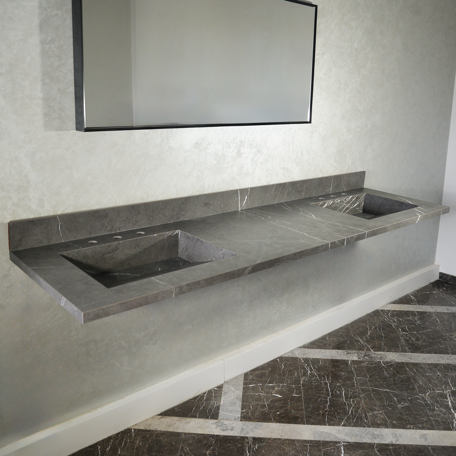 Handcrafted Pietra Grey High Engineered Porcelain Double Sink (Es-095)