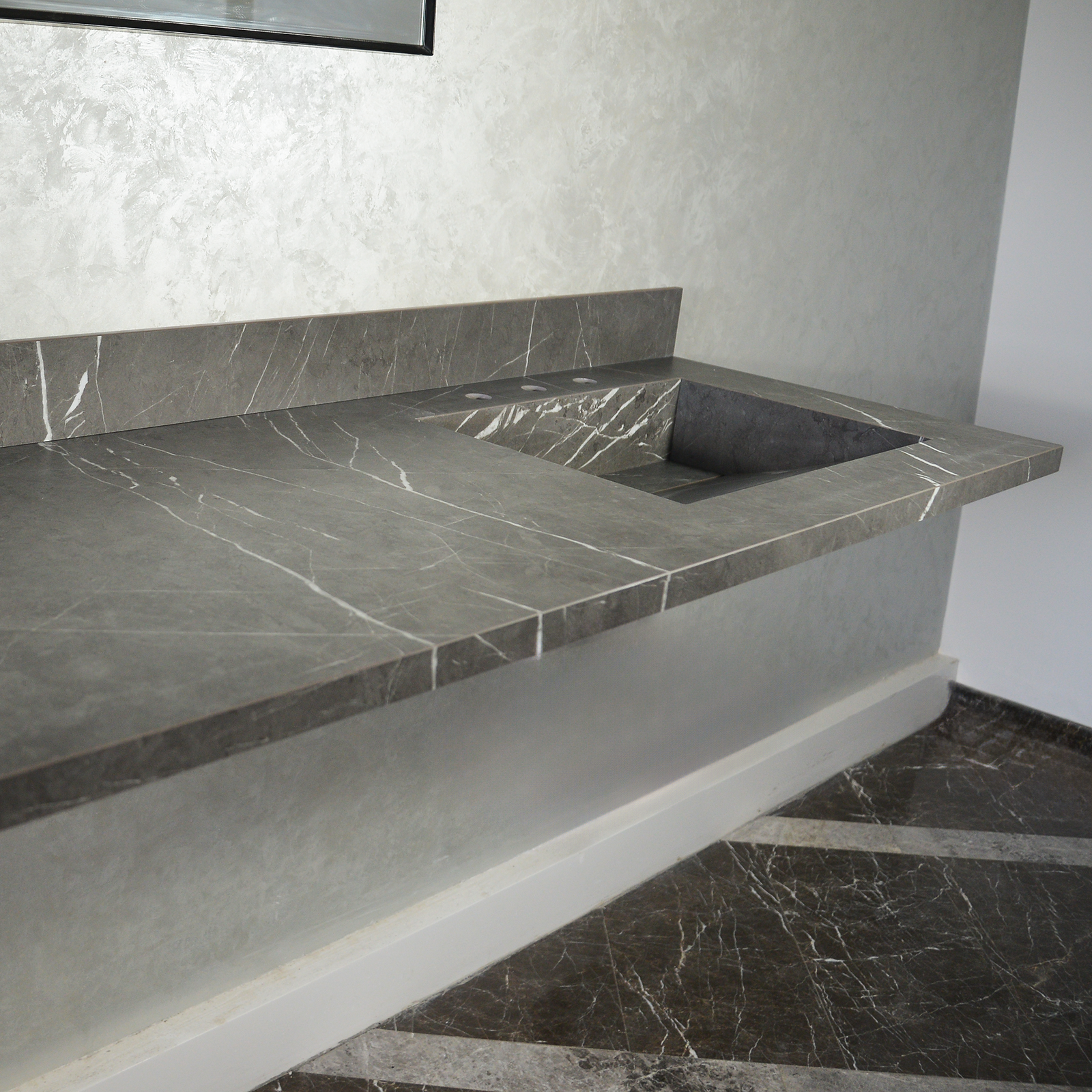 Handcrafted Pietra Grey High Engineered Porcelain Double Sink (Es-095)