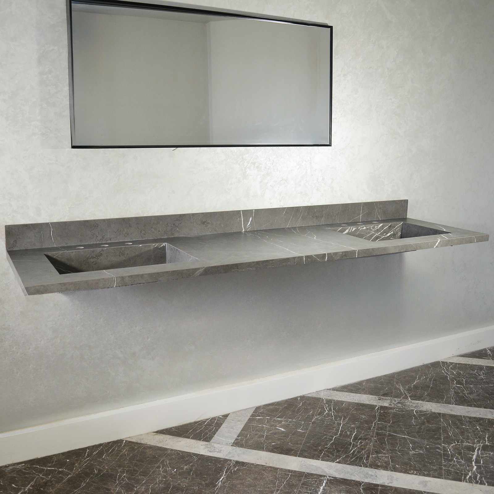 Handcrafted Pietra Grey High Engineered Porcelain Double Sink (Es-095)