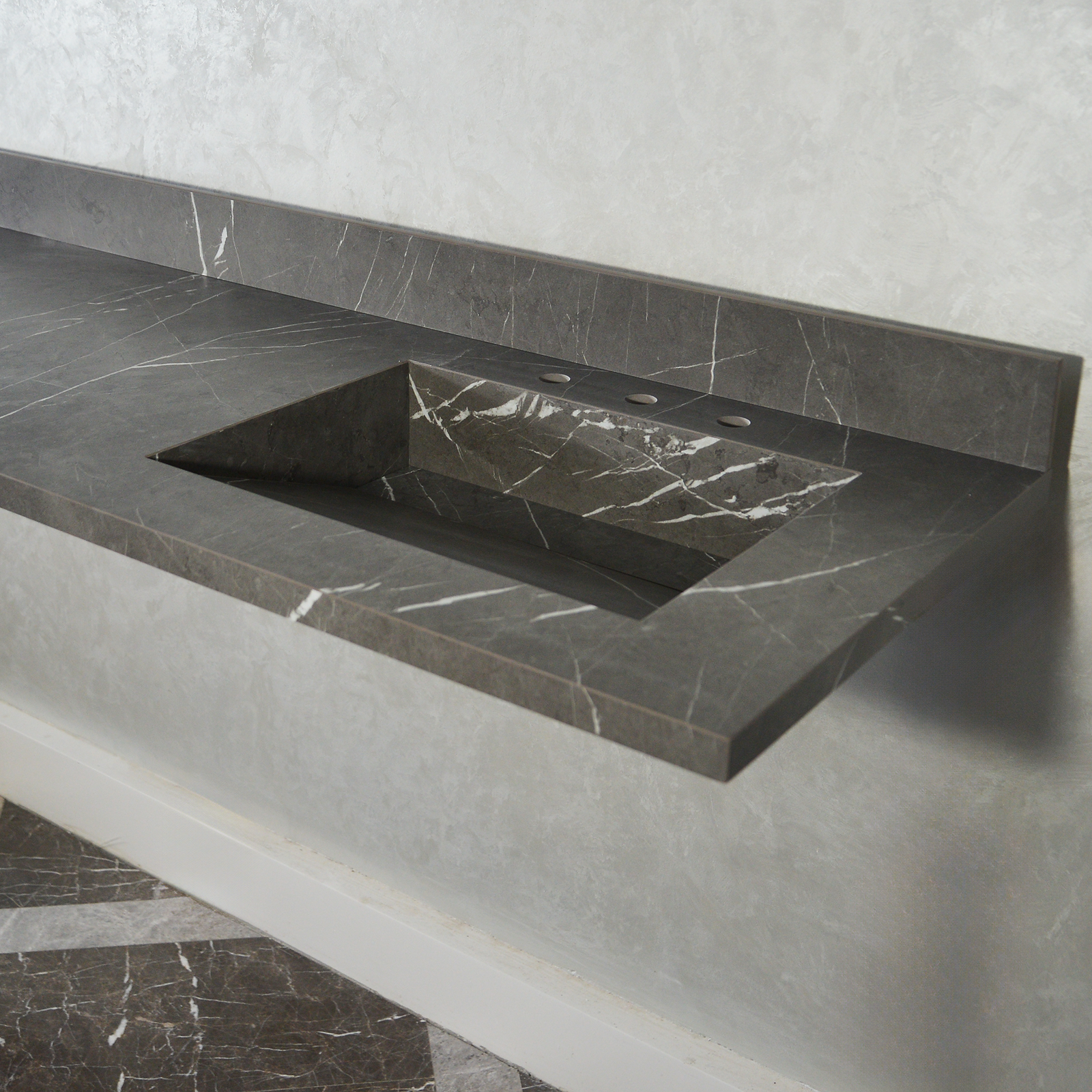 Handcrafted Pietra Grey High Engineered Porcelain Double Sink (Es-095)