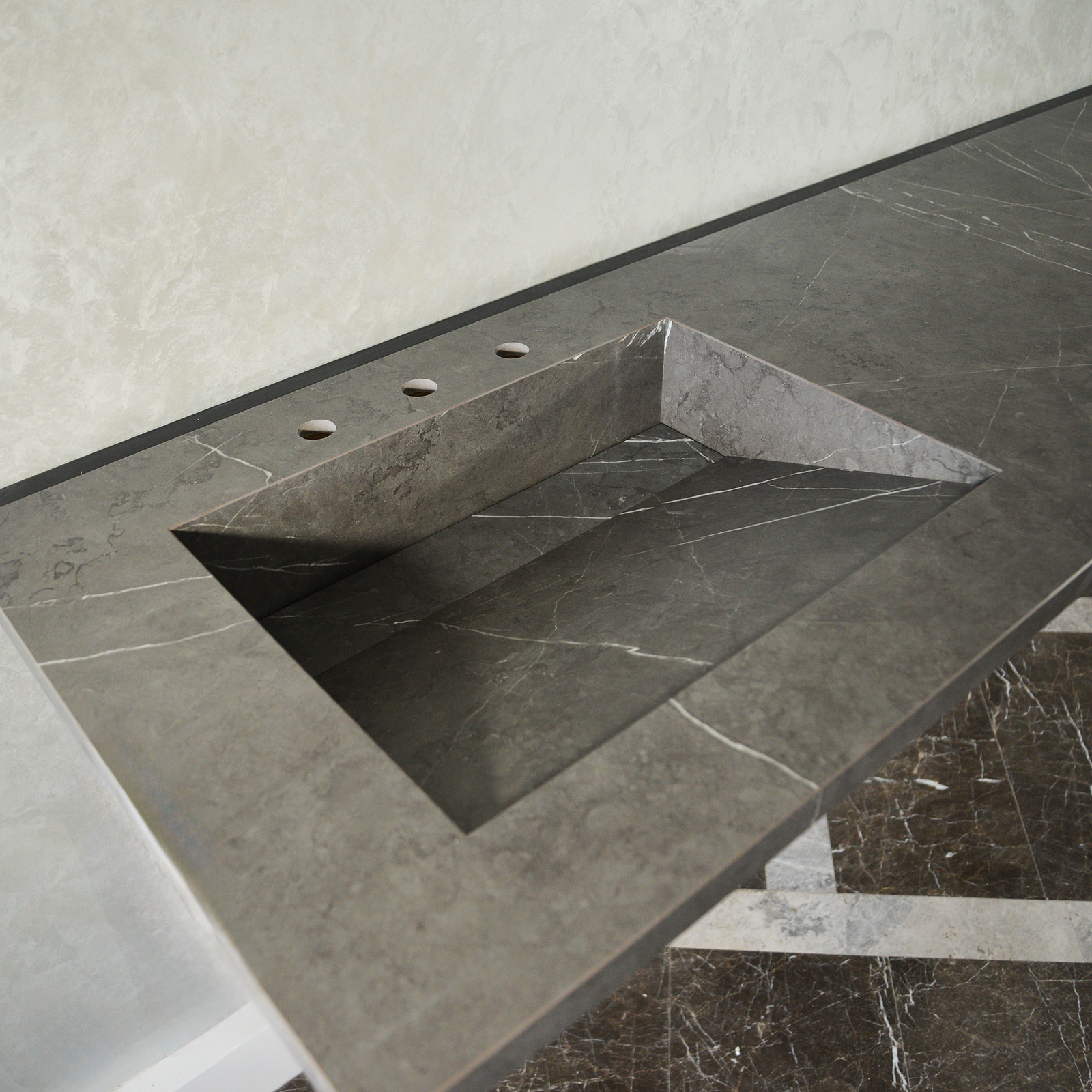 Handcrafted Pietra Grey High Engineered Porcelain Double Sink (Es-095)