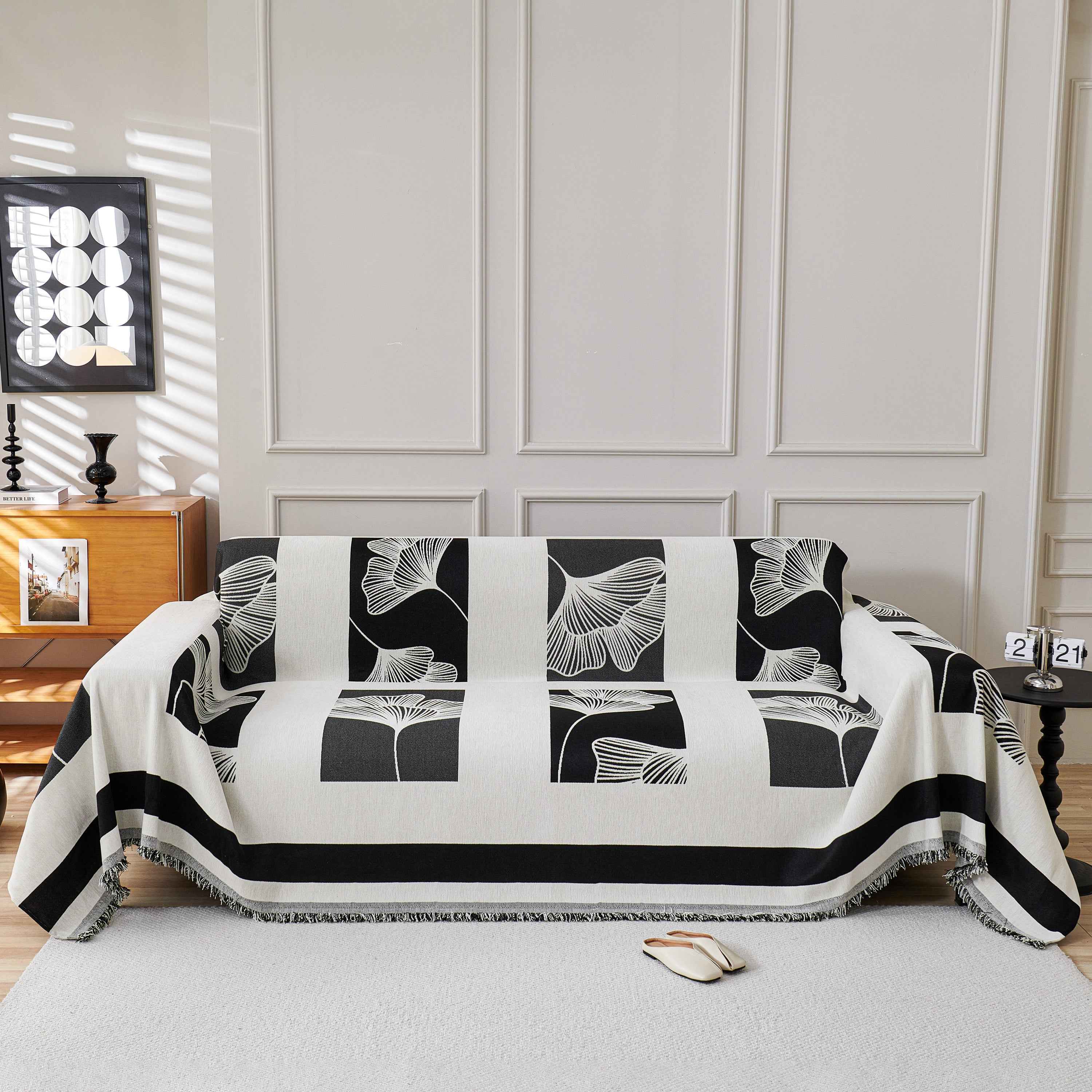 Reversible Ginkgo Leaf Furniture Slipcovers for Sofas Scratch Resistant Sectional Sofa Throw Covers