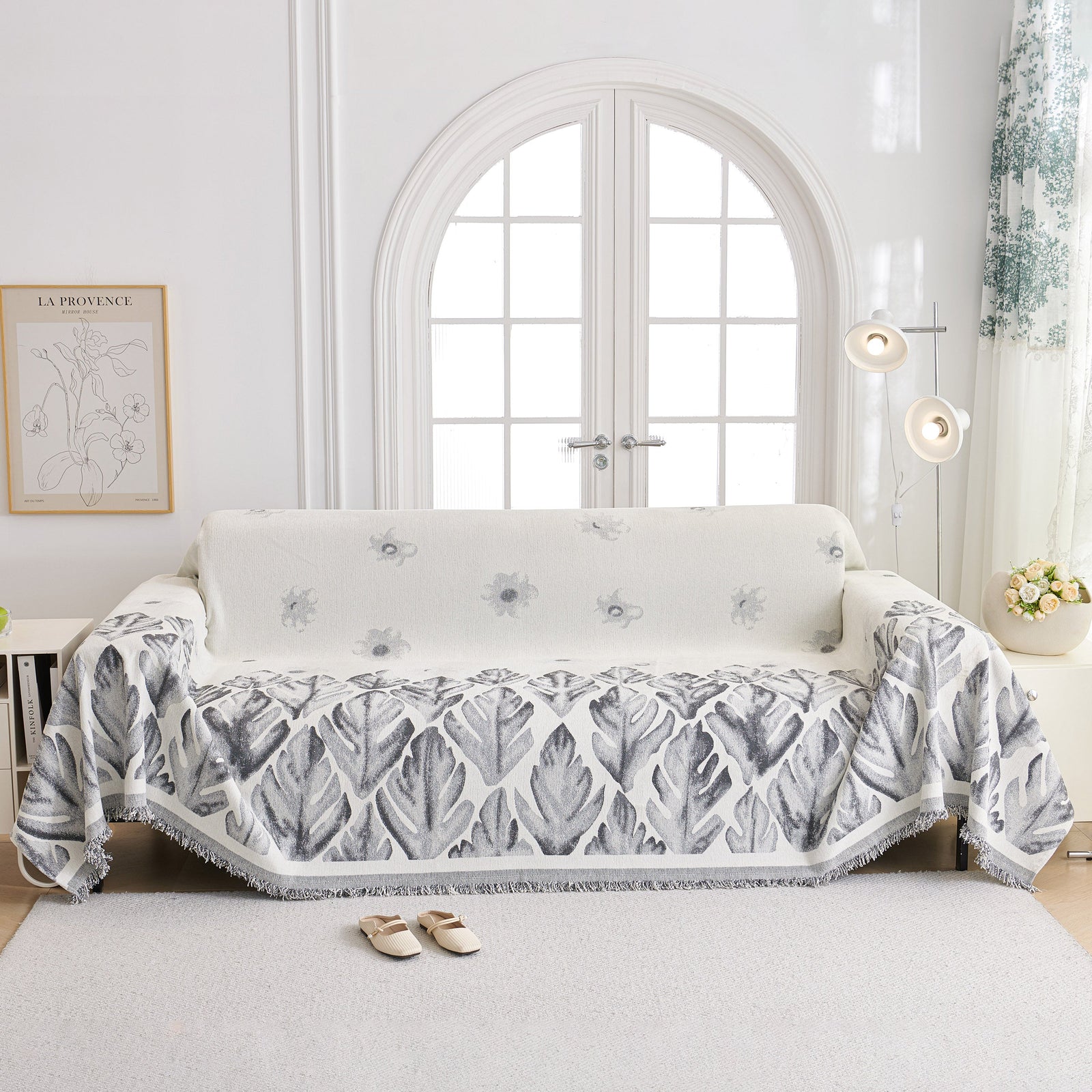 Soft Woven Leaf Couch Blanket, Pet-friendly Sectional Sofa Slipcover For Cats Dogs