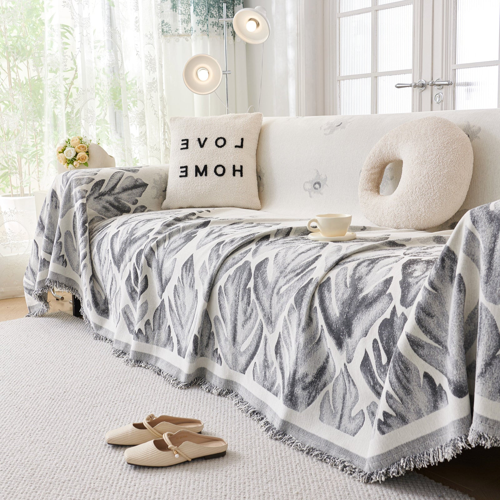 Soft Woven Leaf Couch Blanket, Pet-friendly Sectional Sofa Slipcover For Cats Dogs