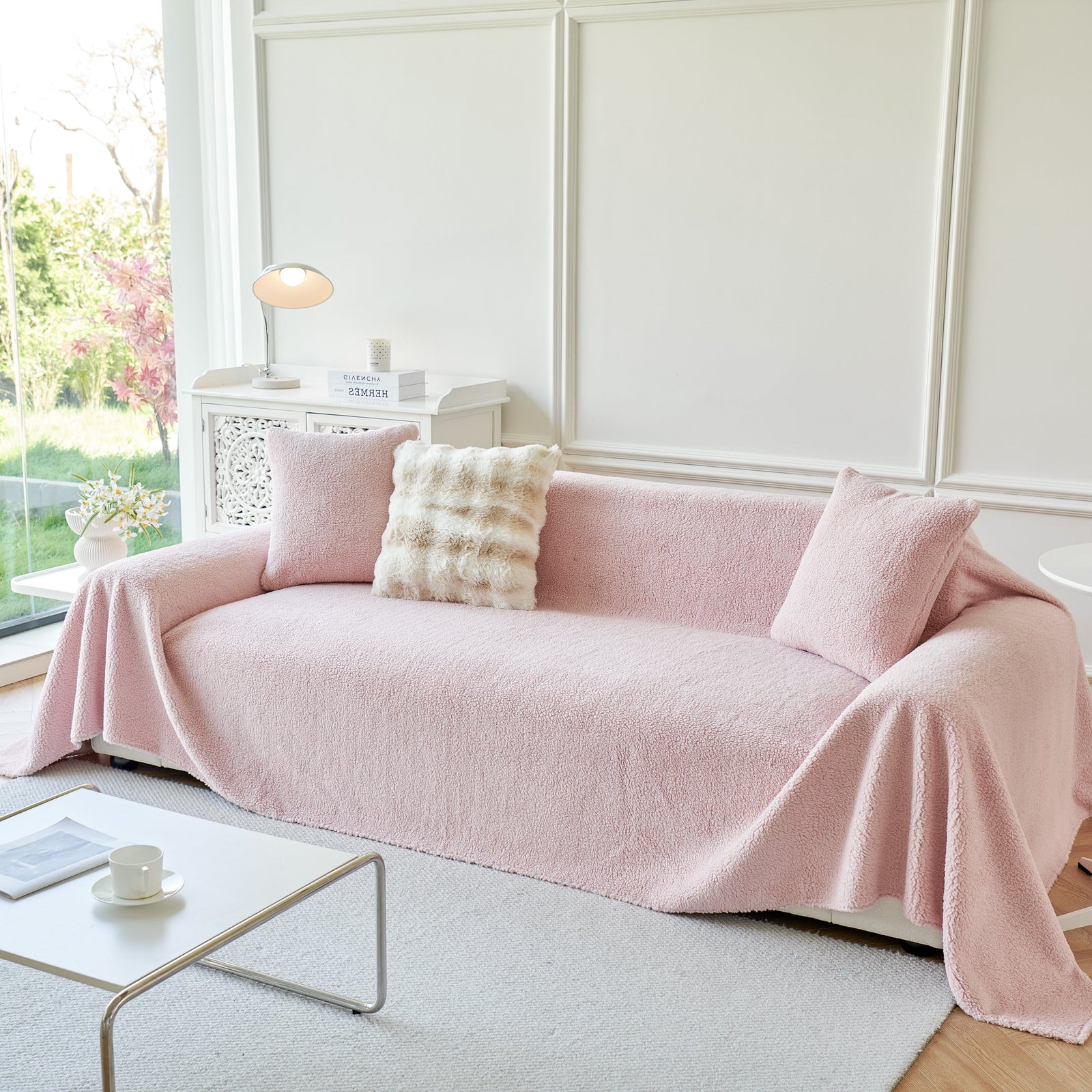 Thick Sherpa Fleece Sofa Protector Cover Stylish Durable Slipcovers for Couches and Chairs
