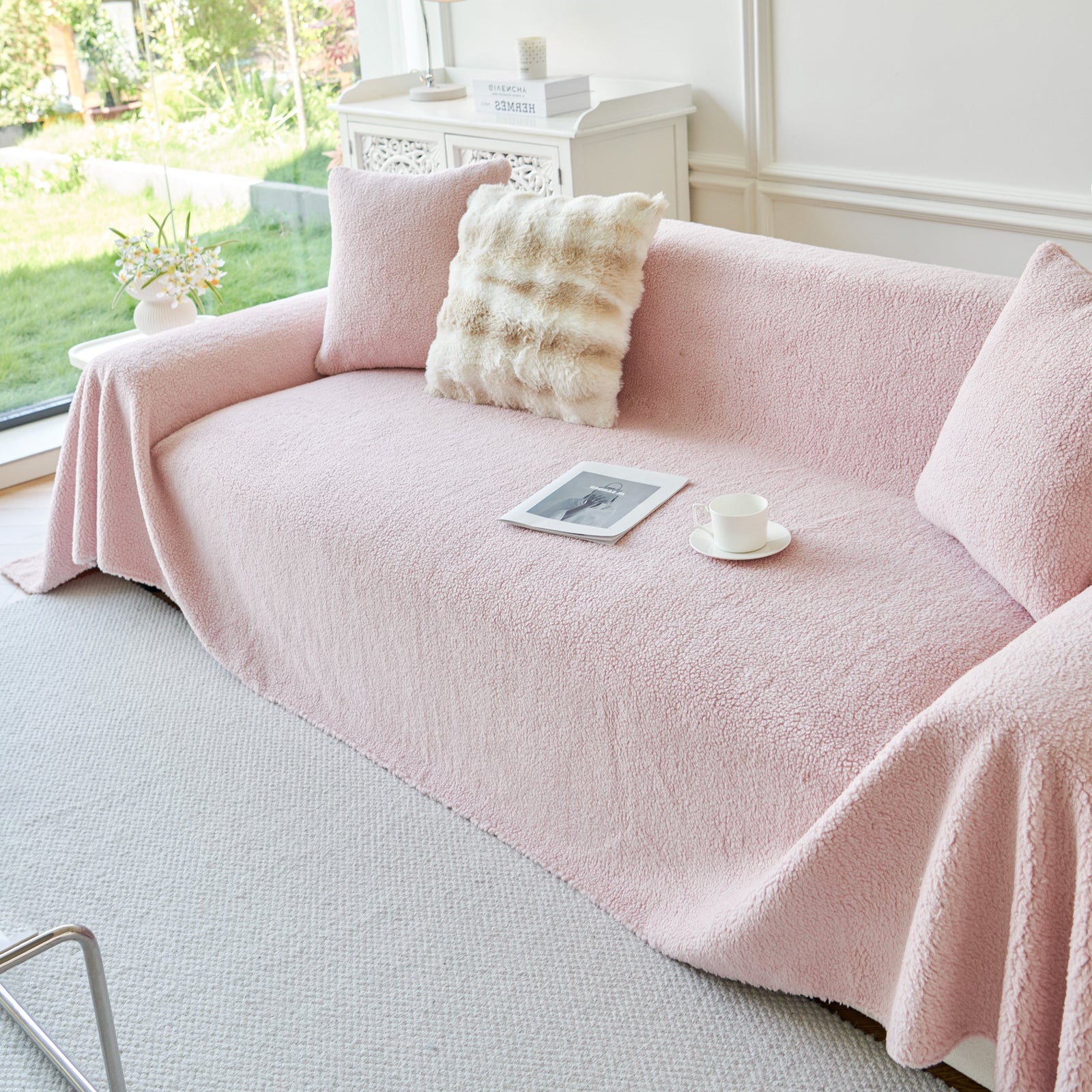 Thick Sherpa Fleece Sofa Protector Cover Stylish Durable Slipcovers for Couches and Chairs