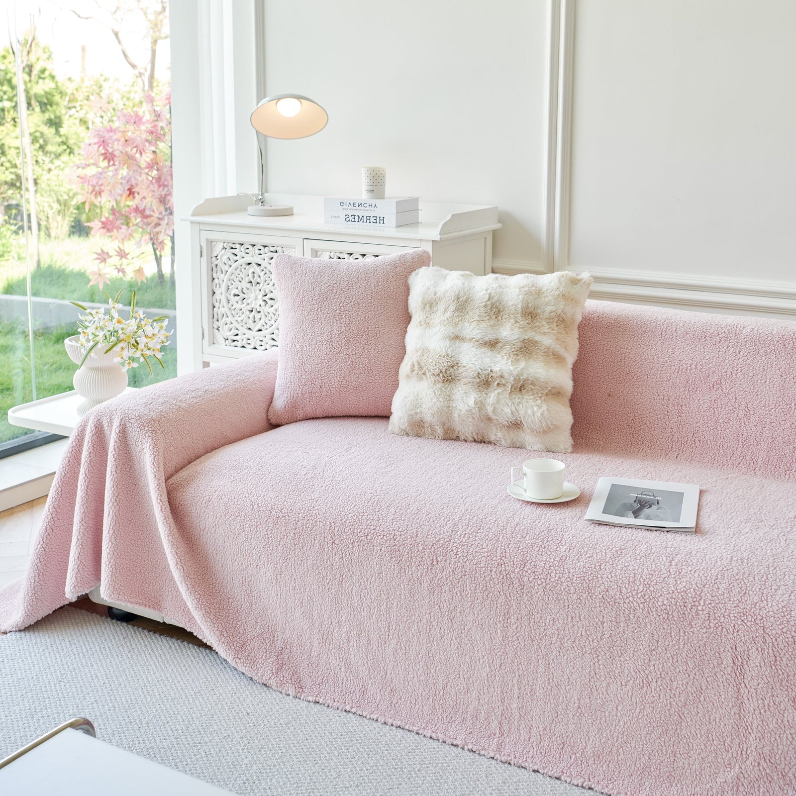 Thick Sherpa Fleece Sofa Protector Cover Stylish Durable Slipcovers for Couches and Chairs