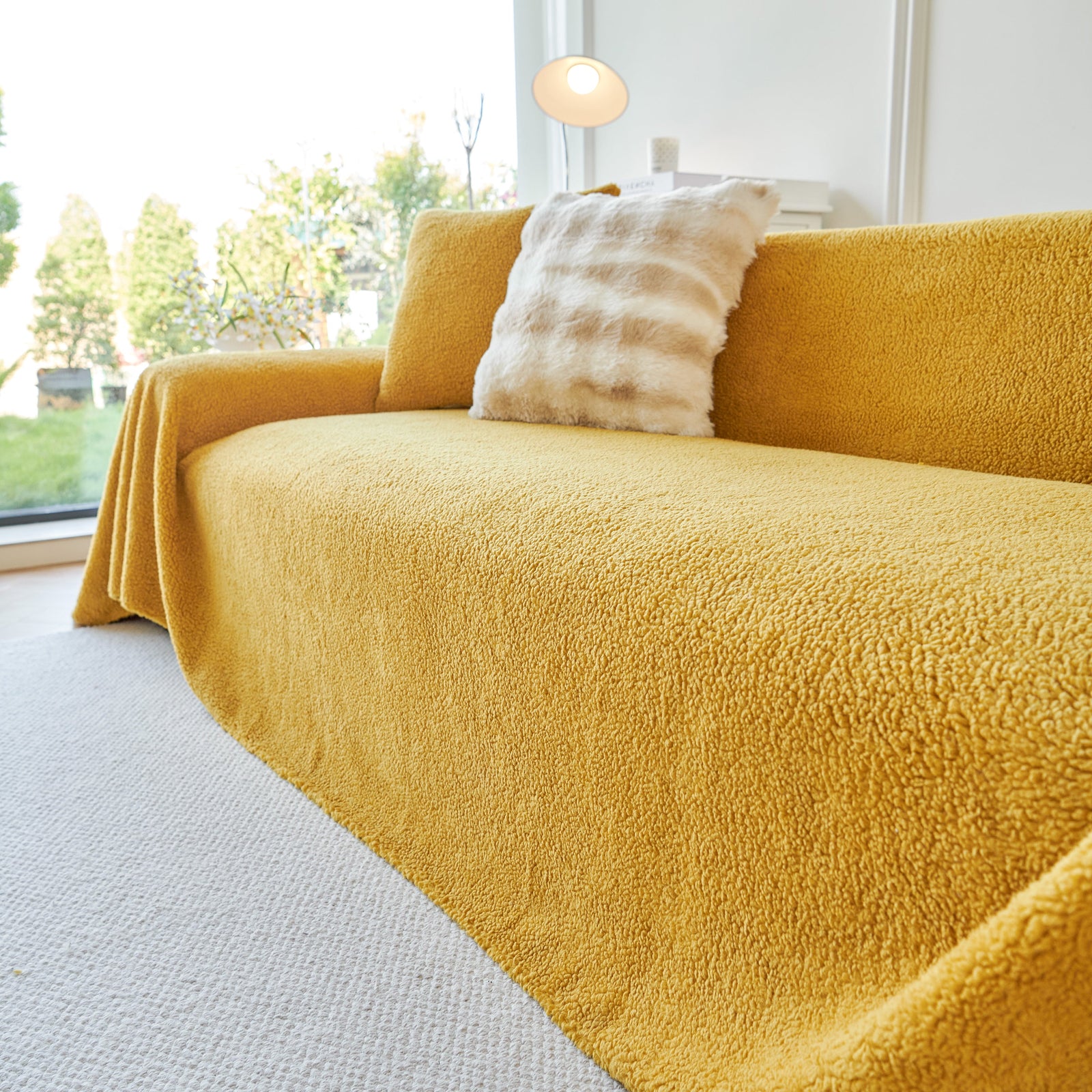 Thick Sherpa Fleece Sofa Protector Cover Stylish Durable Slipcovers for Couches and Chairs