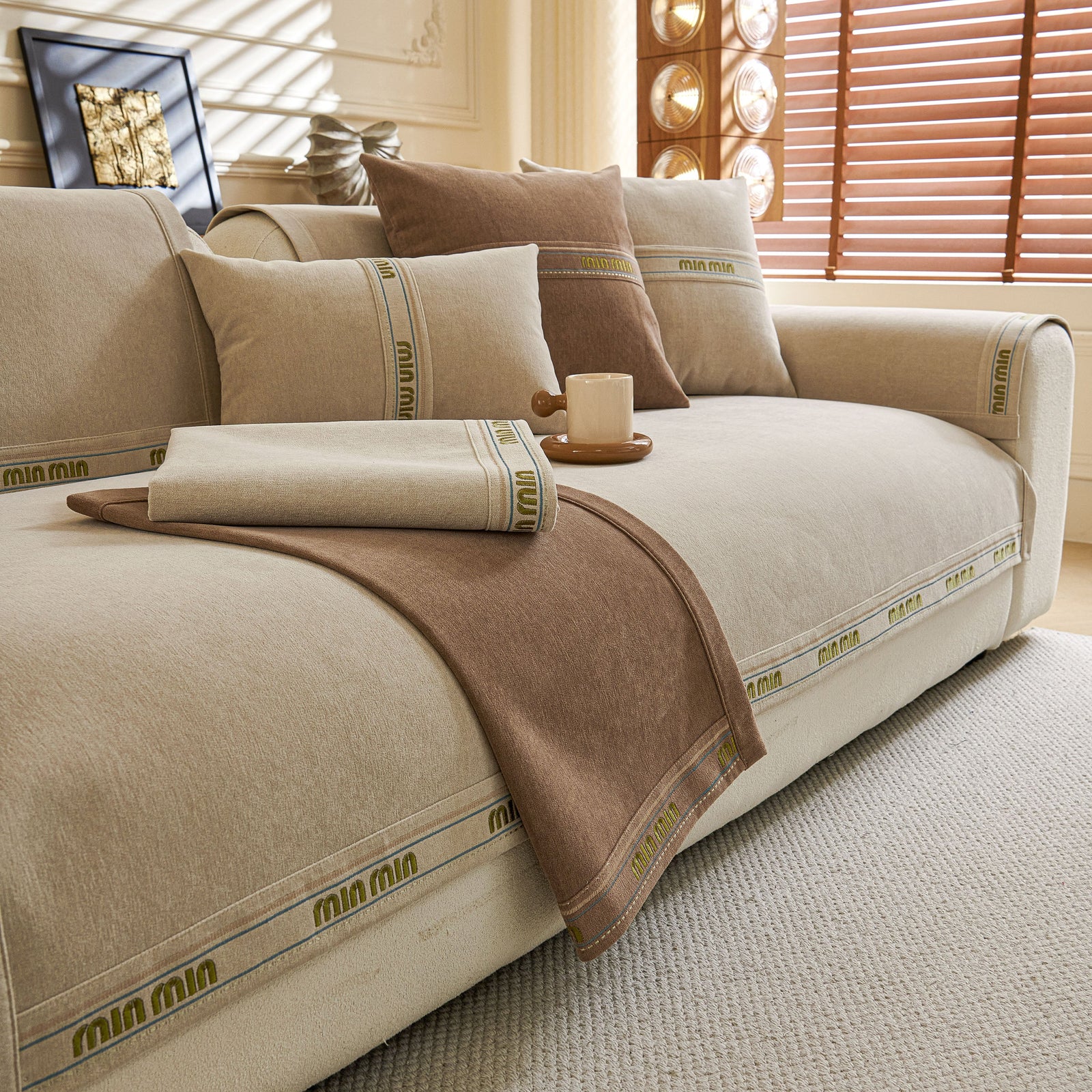 Chenille Sofa Cover Pet Mat, Non-Slip Couch Protector for Sectional & L-Shaped Sofas