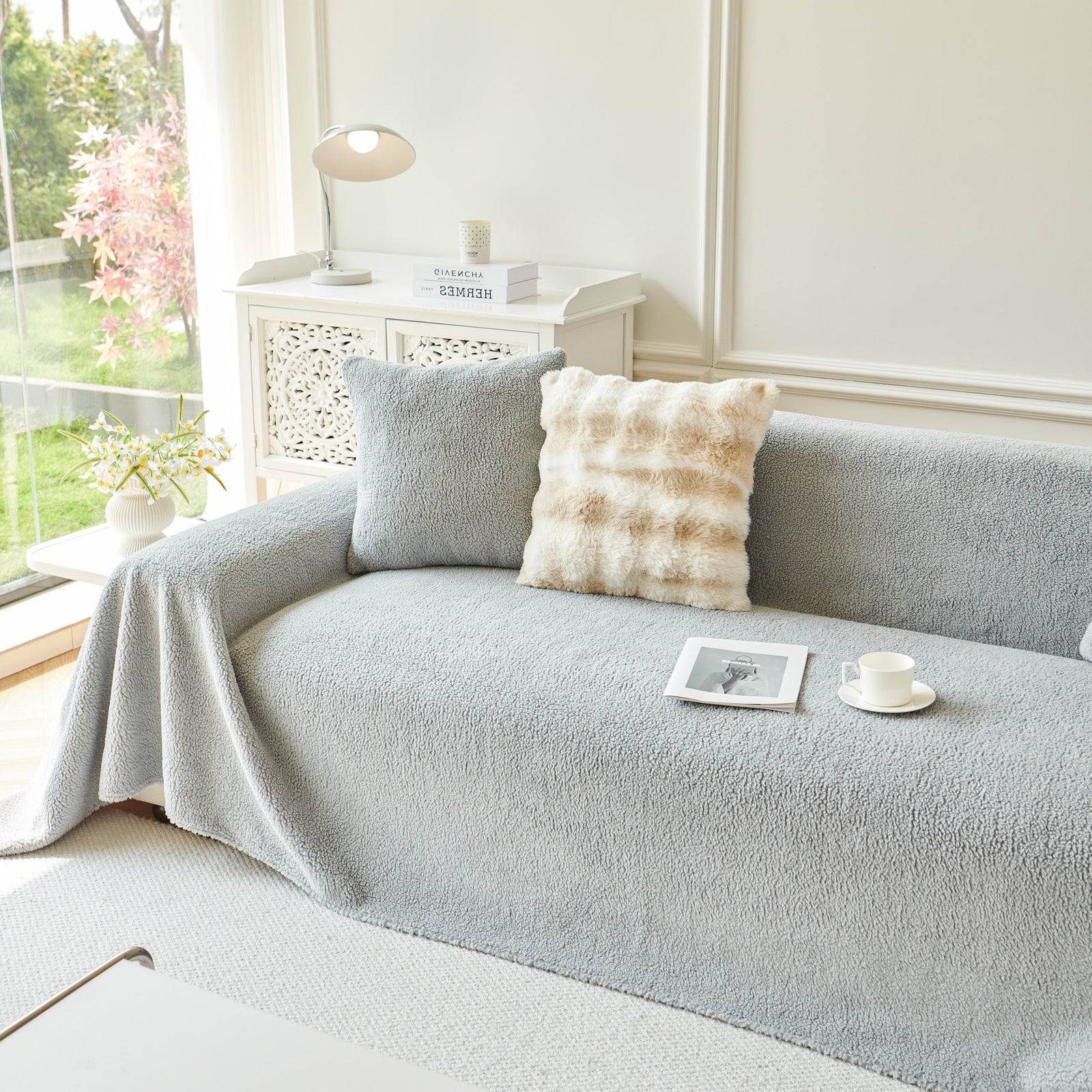 Thick Sherpa Fleece Sofa Protector Cover Stylish Durable Slipcovers for Couches and Chairs