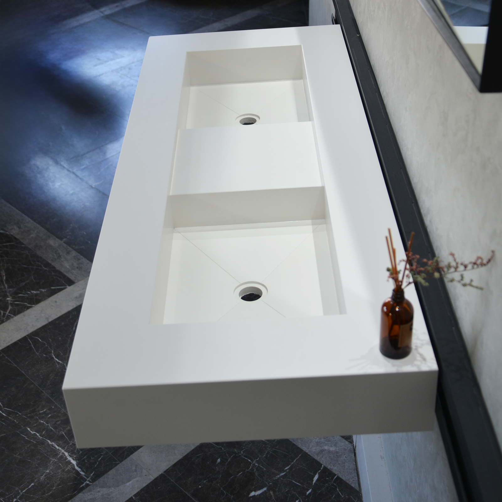 Handcrafted Custom White Quartz Double Sink (Qu-081)
