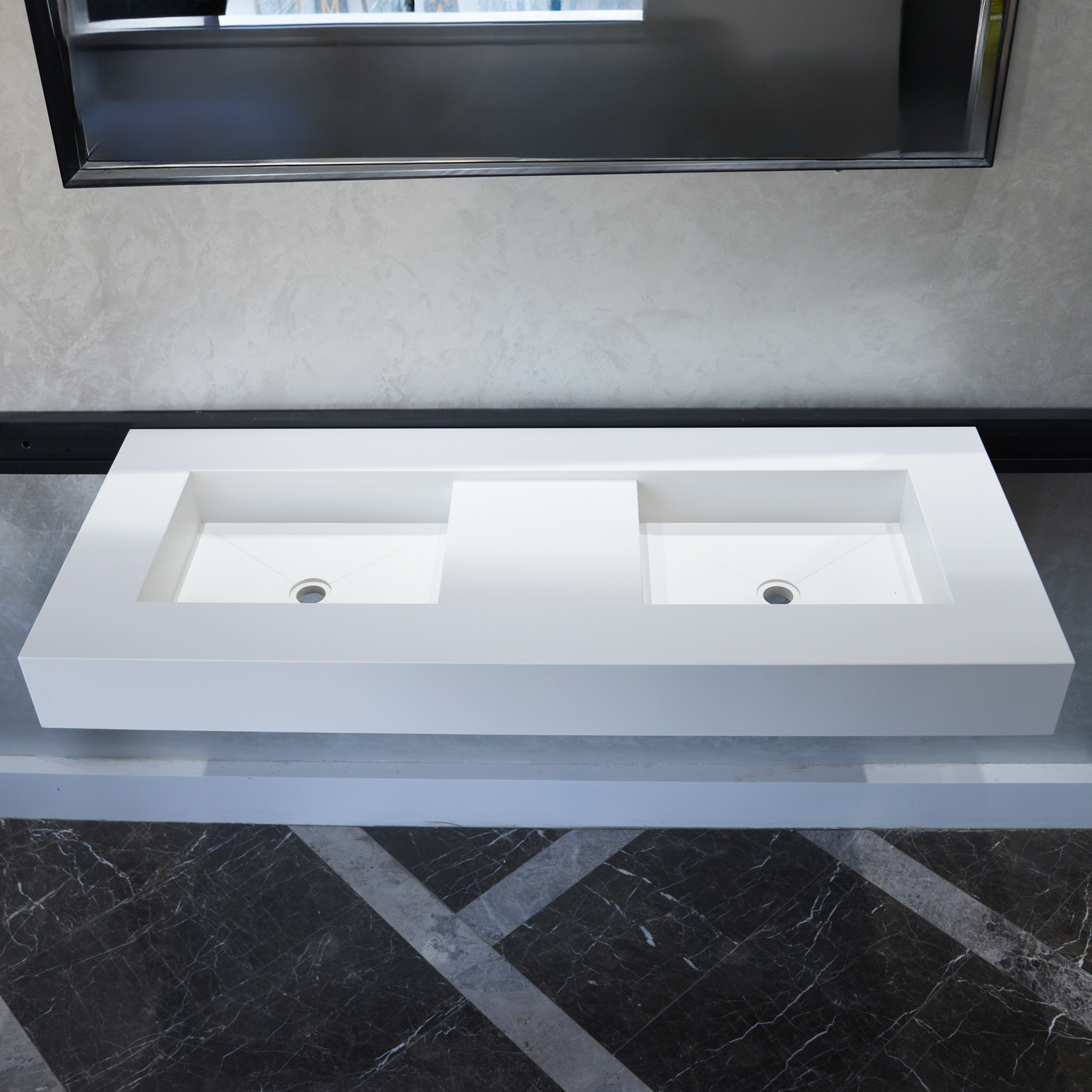 Handcrafted Custom White Quartz Double Sink (Qu-081)