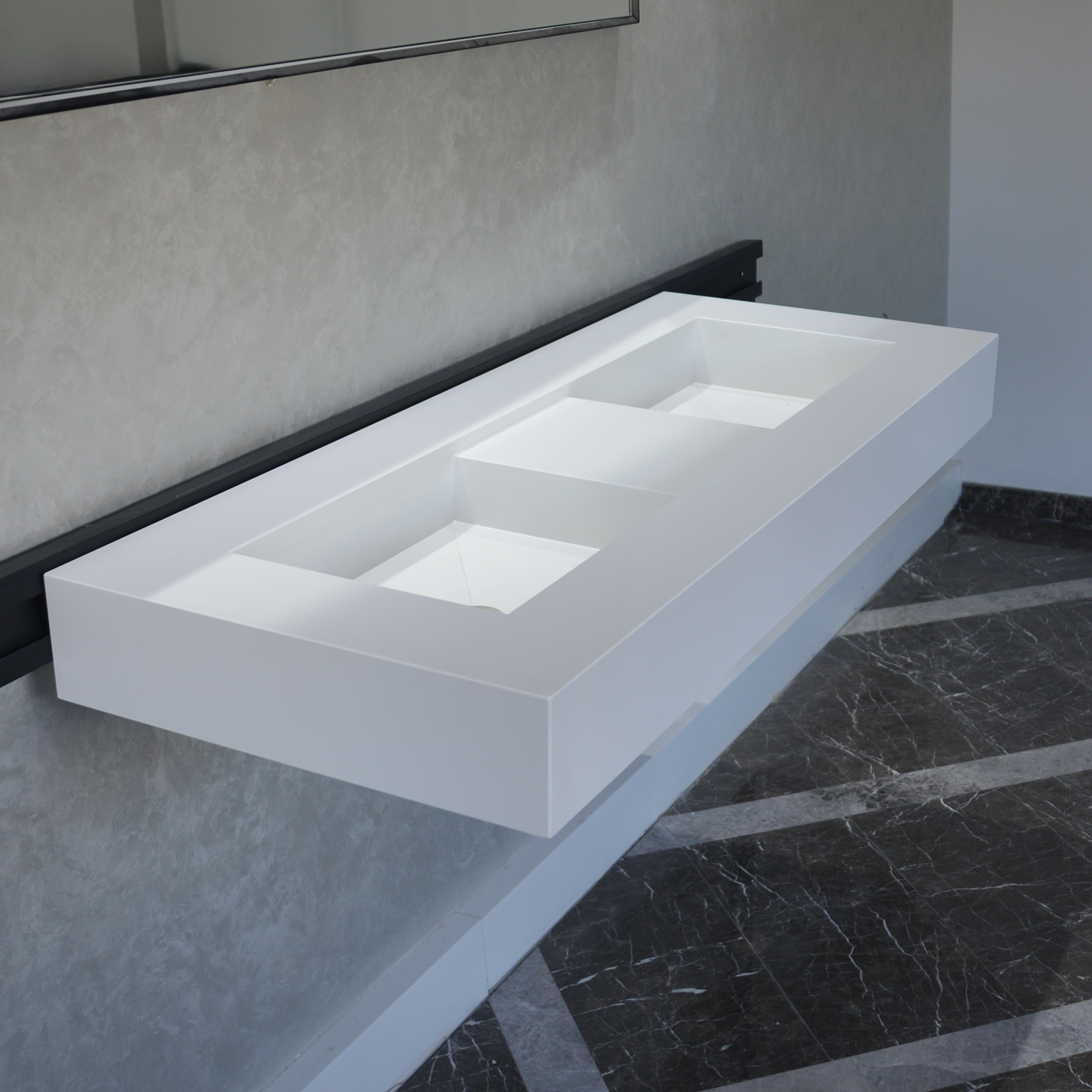 Handcrafted Custom White Quartz Double Sink (Qu-081)
