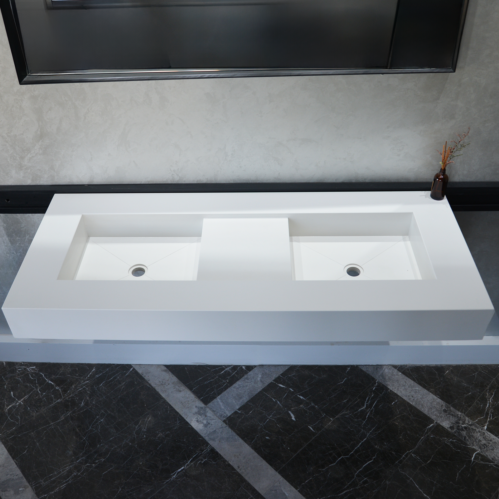 Handcrafted Custom White Quartz Double Sink (Qu-081)