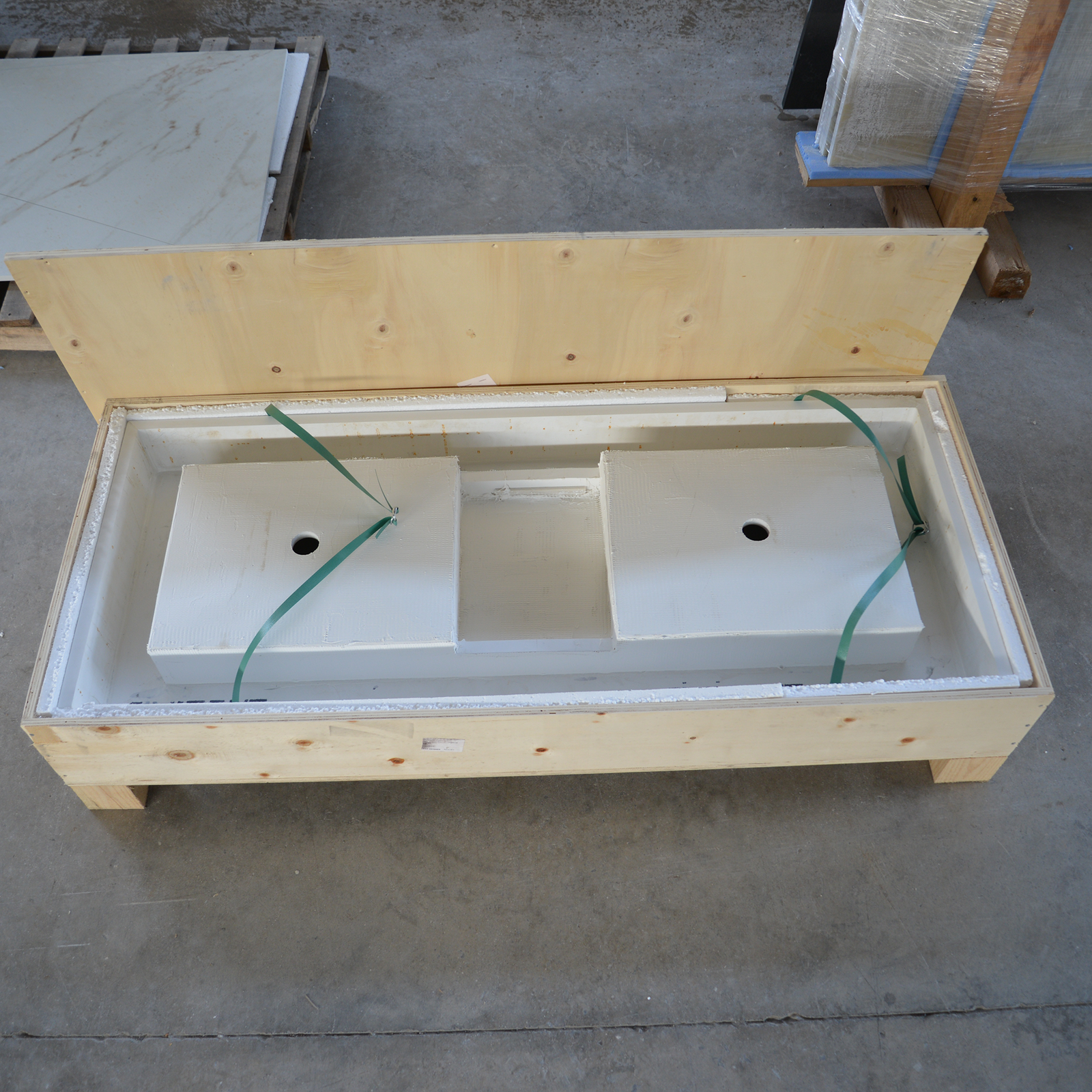 Handcrafted Custom White Quartz Double Sink (Qu-081)