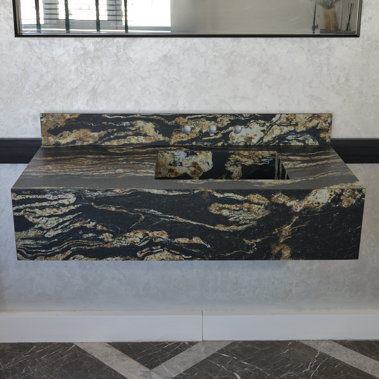 Handcrafted Materia Black Taurus Soft Sink Engineered Porcelain Sink (Es-068)