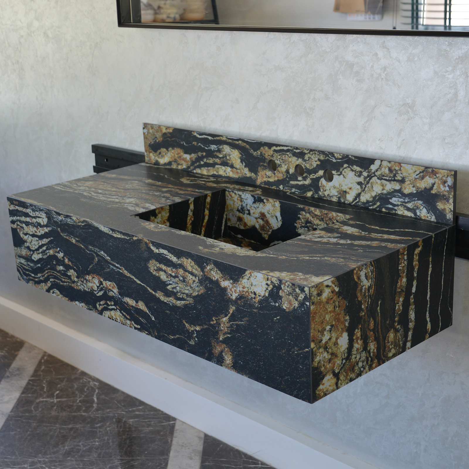 Handcrafted Materia Black Taurus Soft Sink Engineered Porcelain Sink (Es-068)